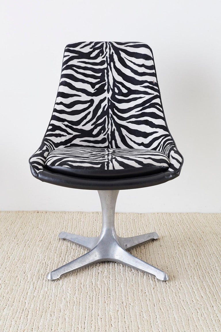 Set of Four Midcentury Chromcraft Zebra Swivel Dining Chairs For Sale
