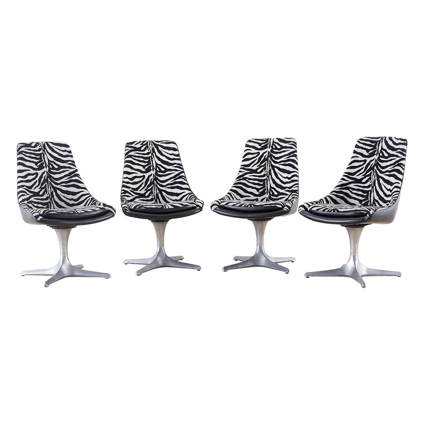 Set of Four Midcentury Chromcraft Zebra Swivel Dining Chairs