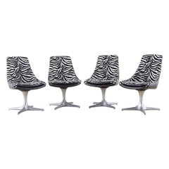 Vintage Set of Four Midcentury Chromcraft Zebra Swivel Dining Chairs