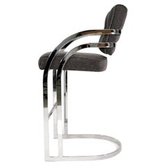 Set of Four Mid-Century Chrome Cantilevered Bar Stools, Baughman Style, 1970s