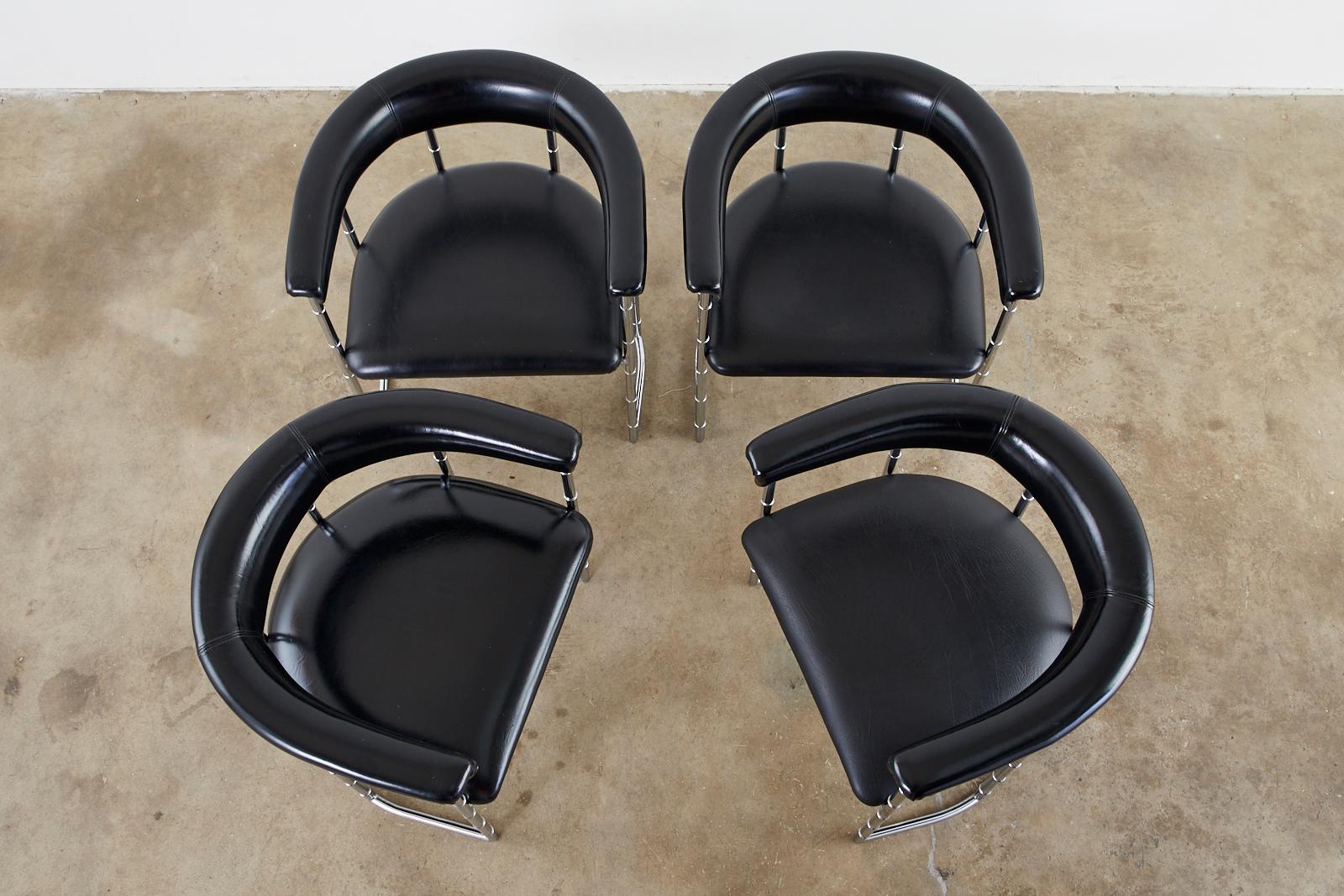 Mid-Century Modern Set of Four Midcentury Chrome Faux Bamboo Barrel Chairs For Sale