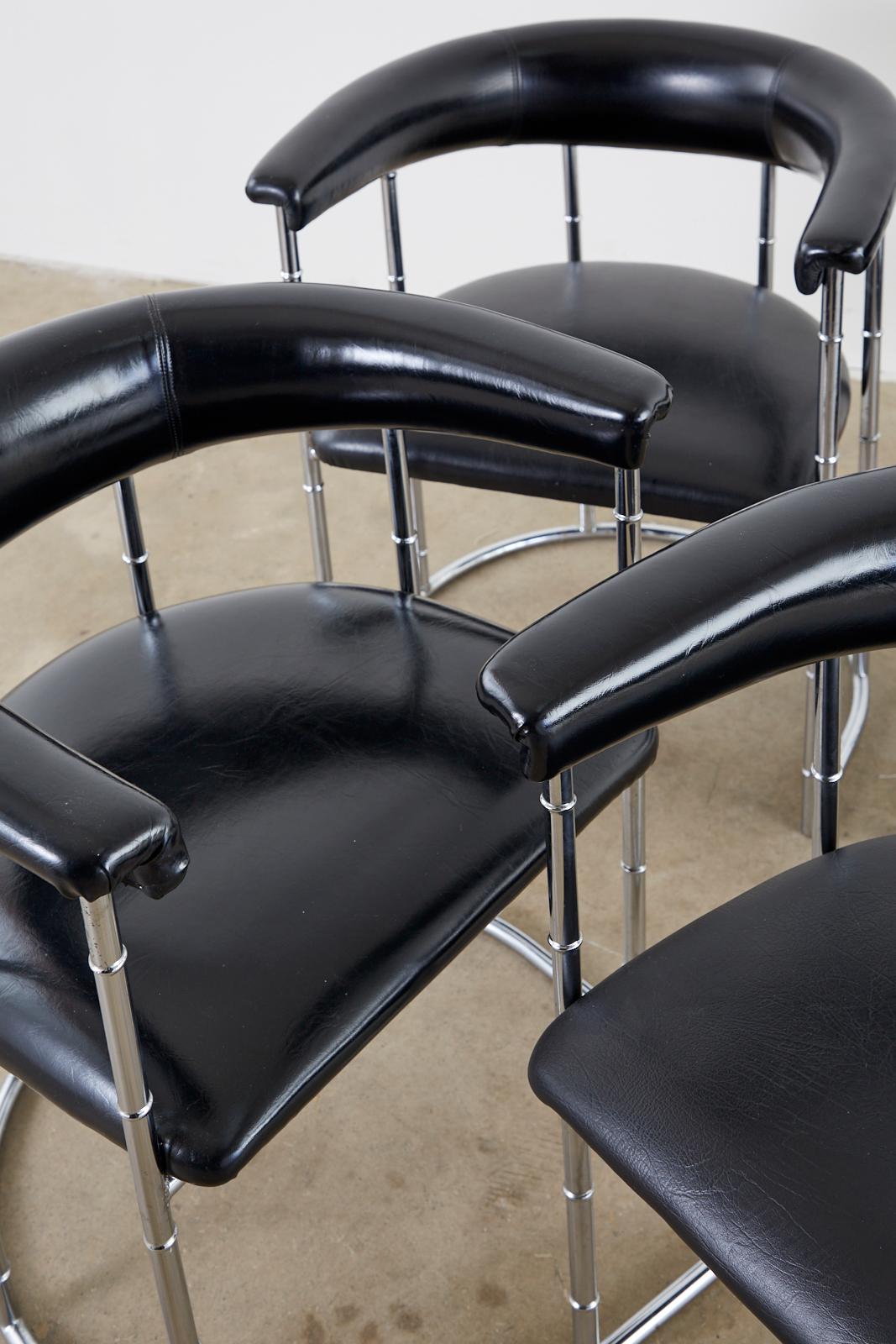 Set of Four Midcentury Chrome Faux Bamboo Barrel Chairs In Good Condition For Sale In Rio Vista, CA