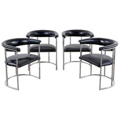 Set of Four Midcentury Chrome Faux Bamboo Barrel Chairs