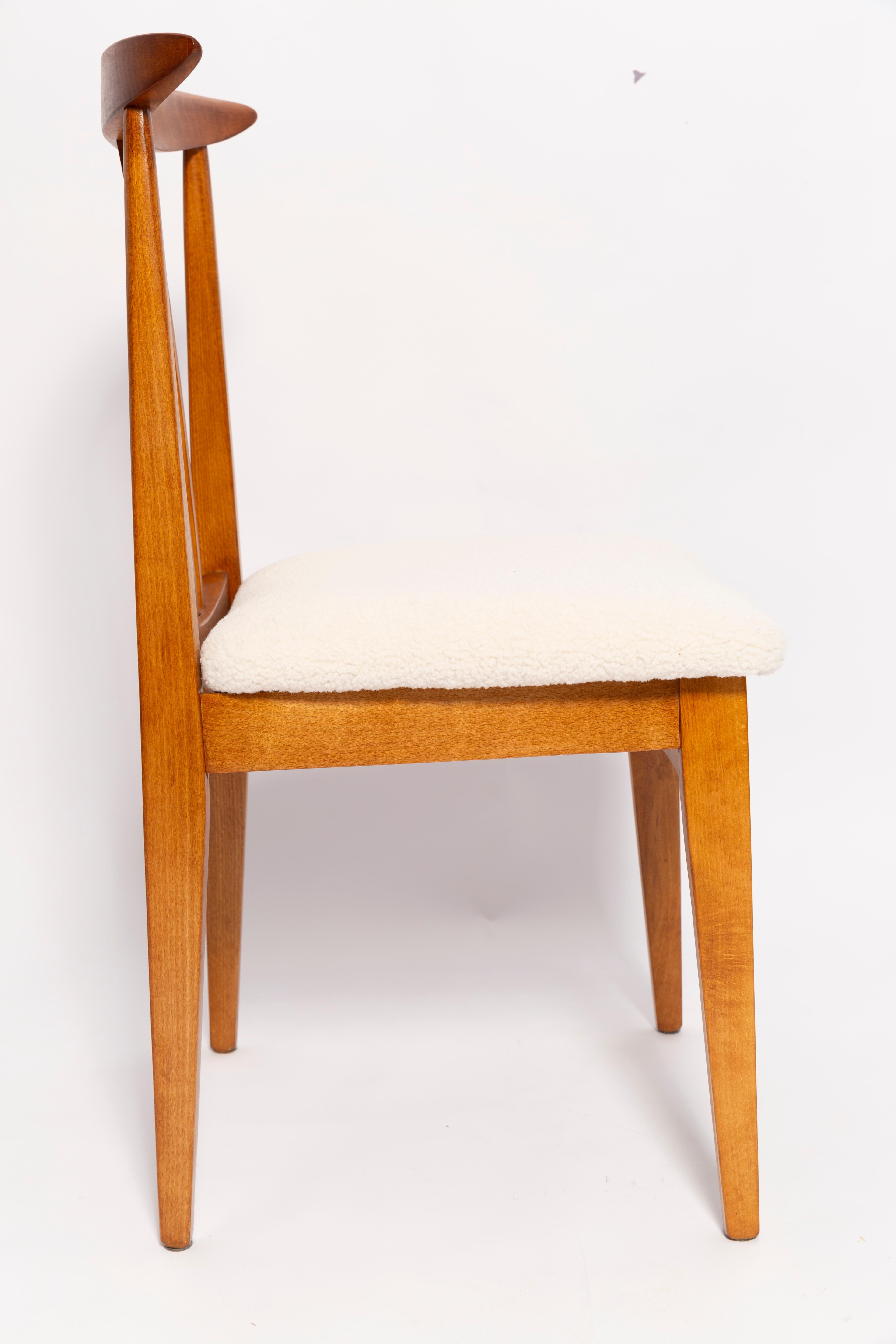 Polish Set of Four Mid-Century Cream Ivory Boucle Chair, by M. Zielinski, Europe, 1960s For Sale