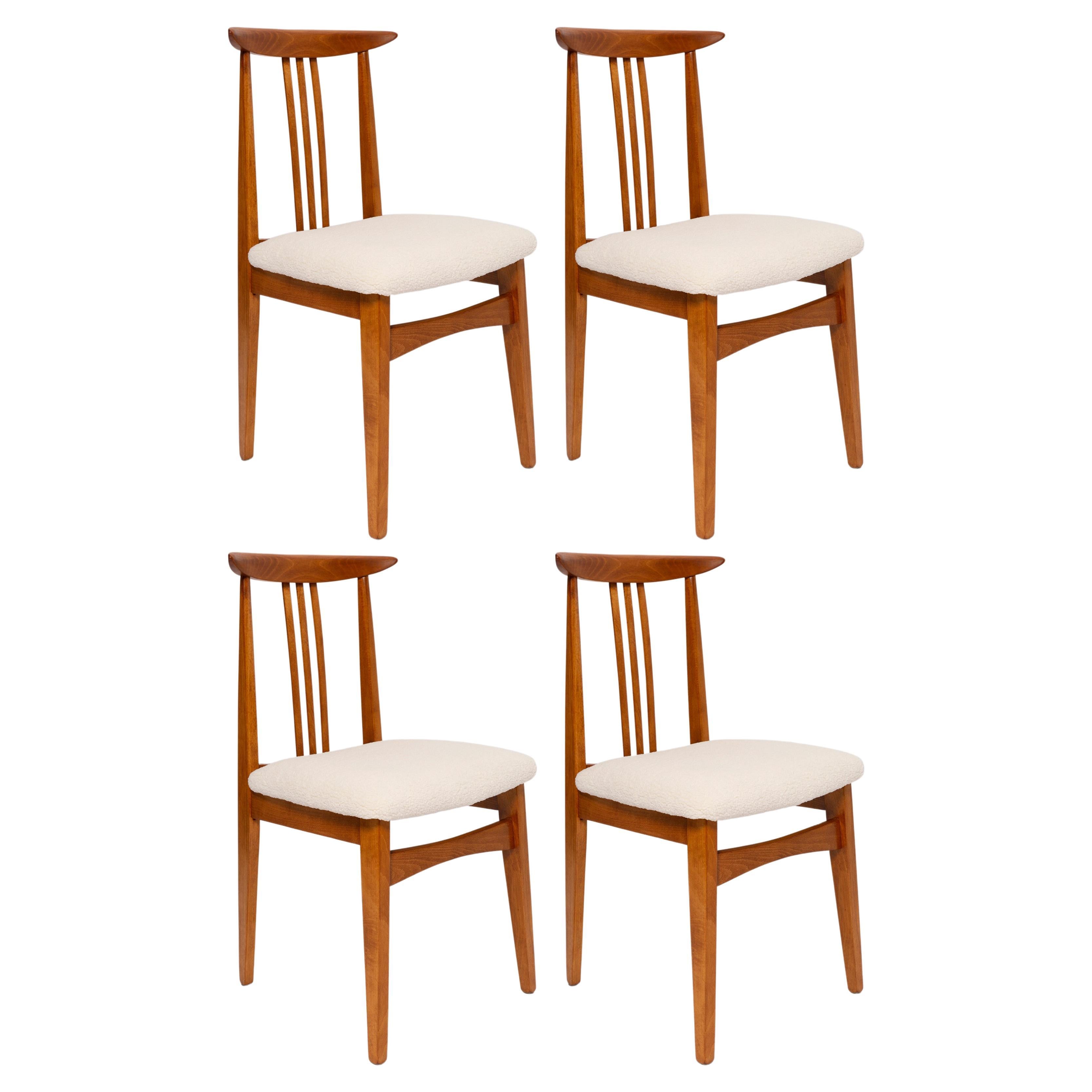 Set of Four Mid-Century Cream Ivory Boucle Chair, by M. Zielinski, Europe, 1960s For Sale