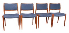 Set of Four Mid Century Danish Modern Dining Chairs by Niels O. Moller Model 80