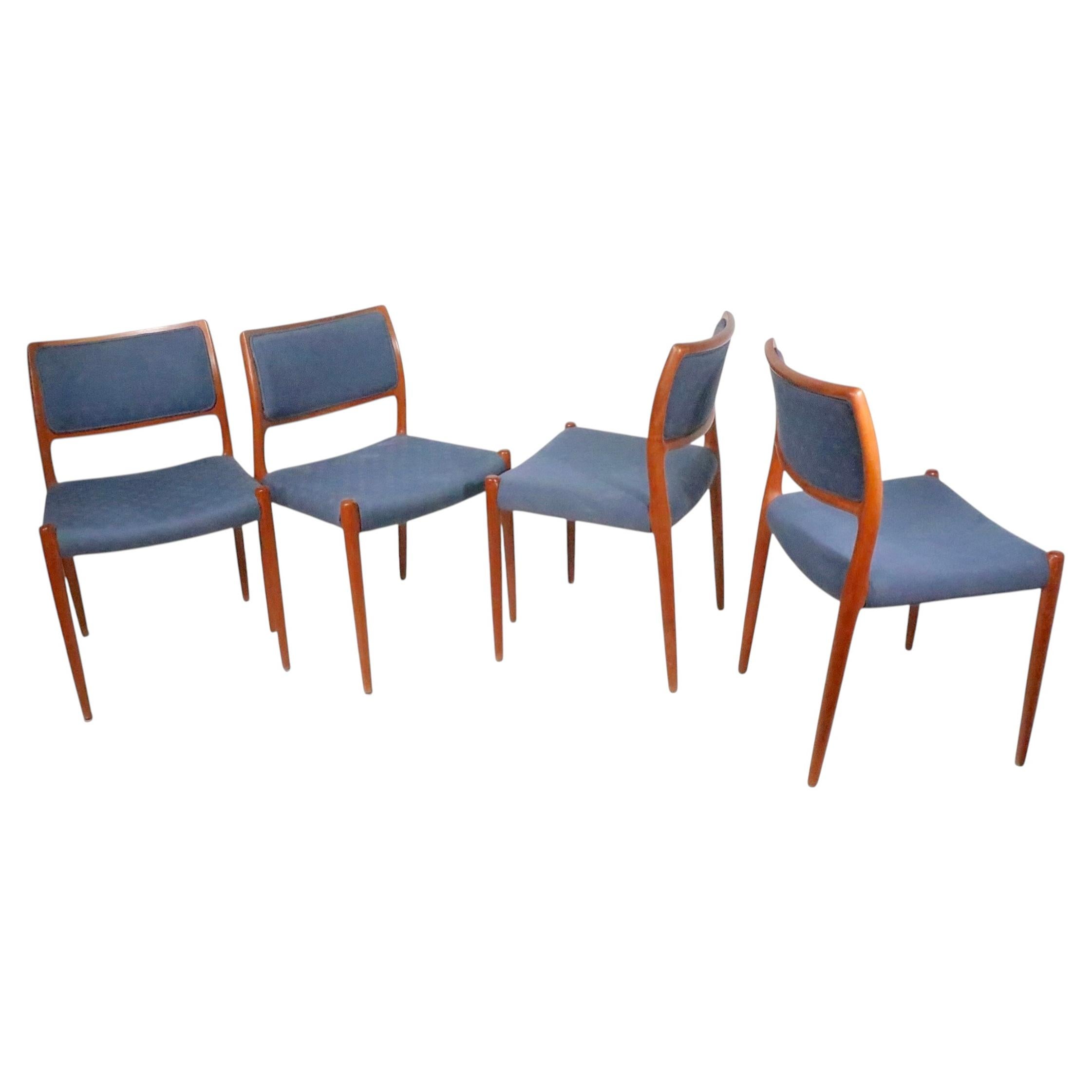 Set of Four Mid Century Danish Modern Dining Chairs by Niels O. Moller Model 80
