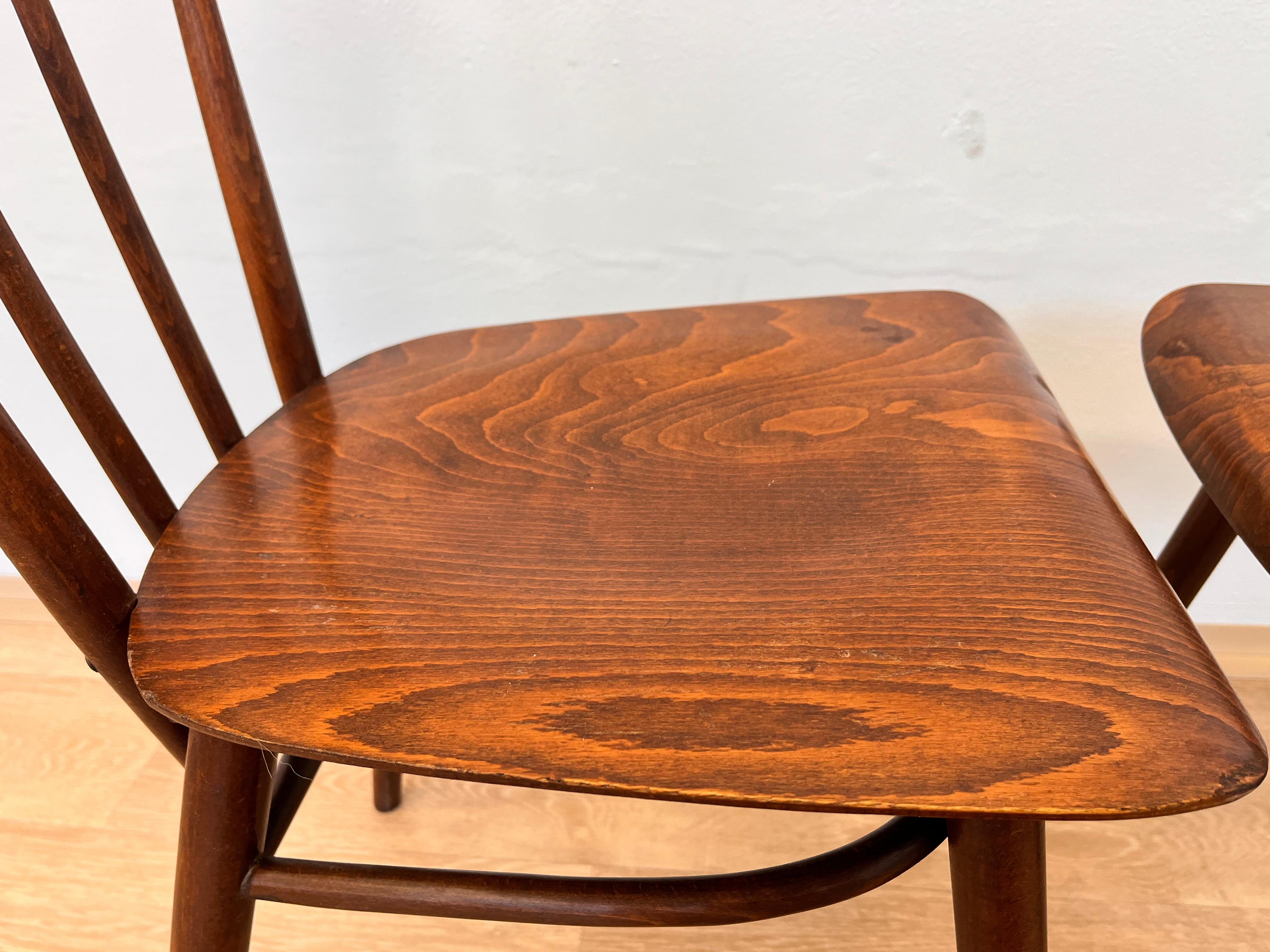 Scandinavian Modern Set of Four MID century DEsign wooden Dining Chairs by TON - 1960s For Sale