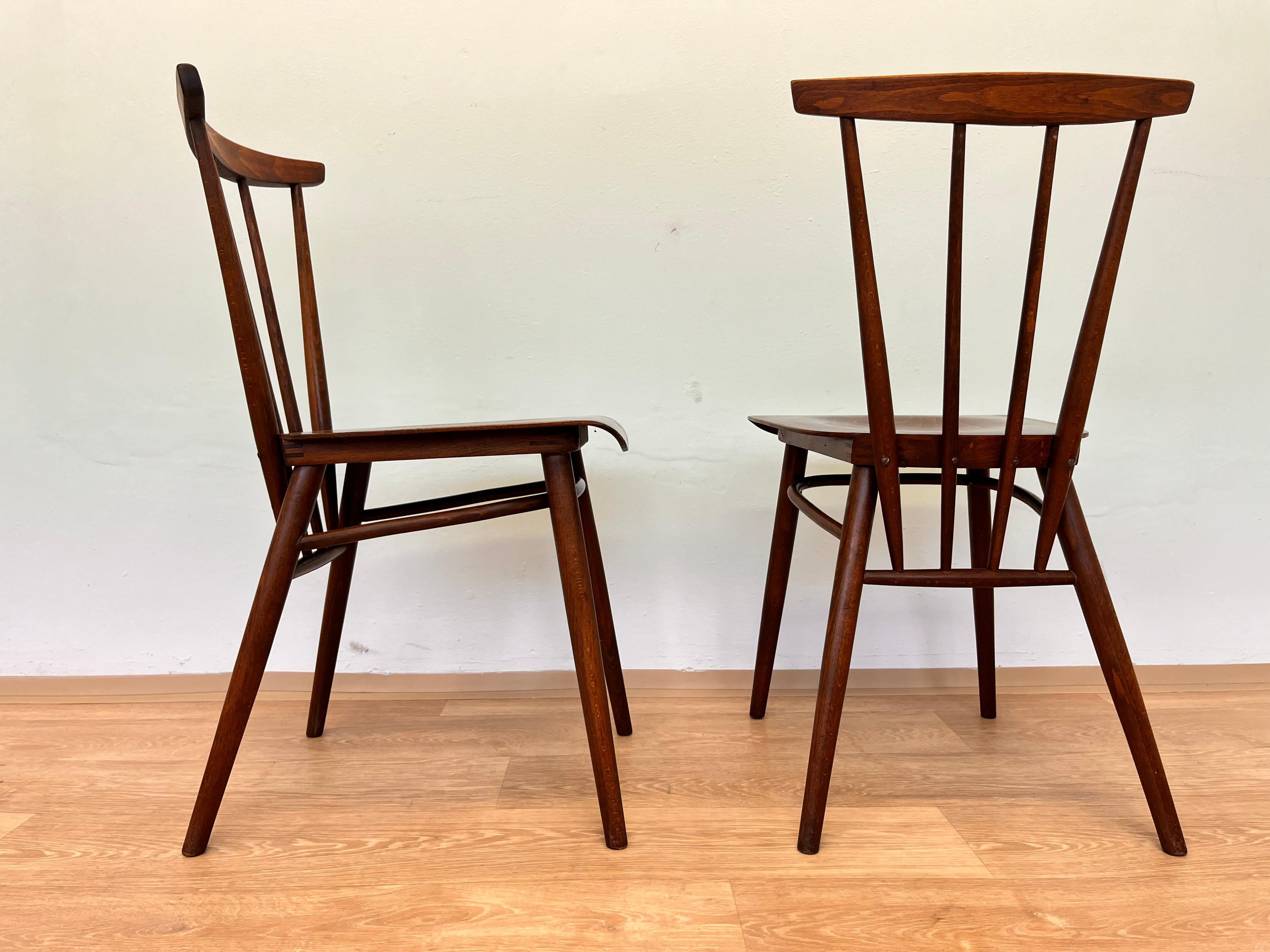 Set of Four MID century DEsign wooden Dining Chairs by TON - 1960s In Good Condition For Sale In Praha, CZ