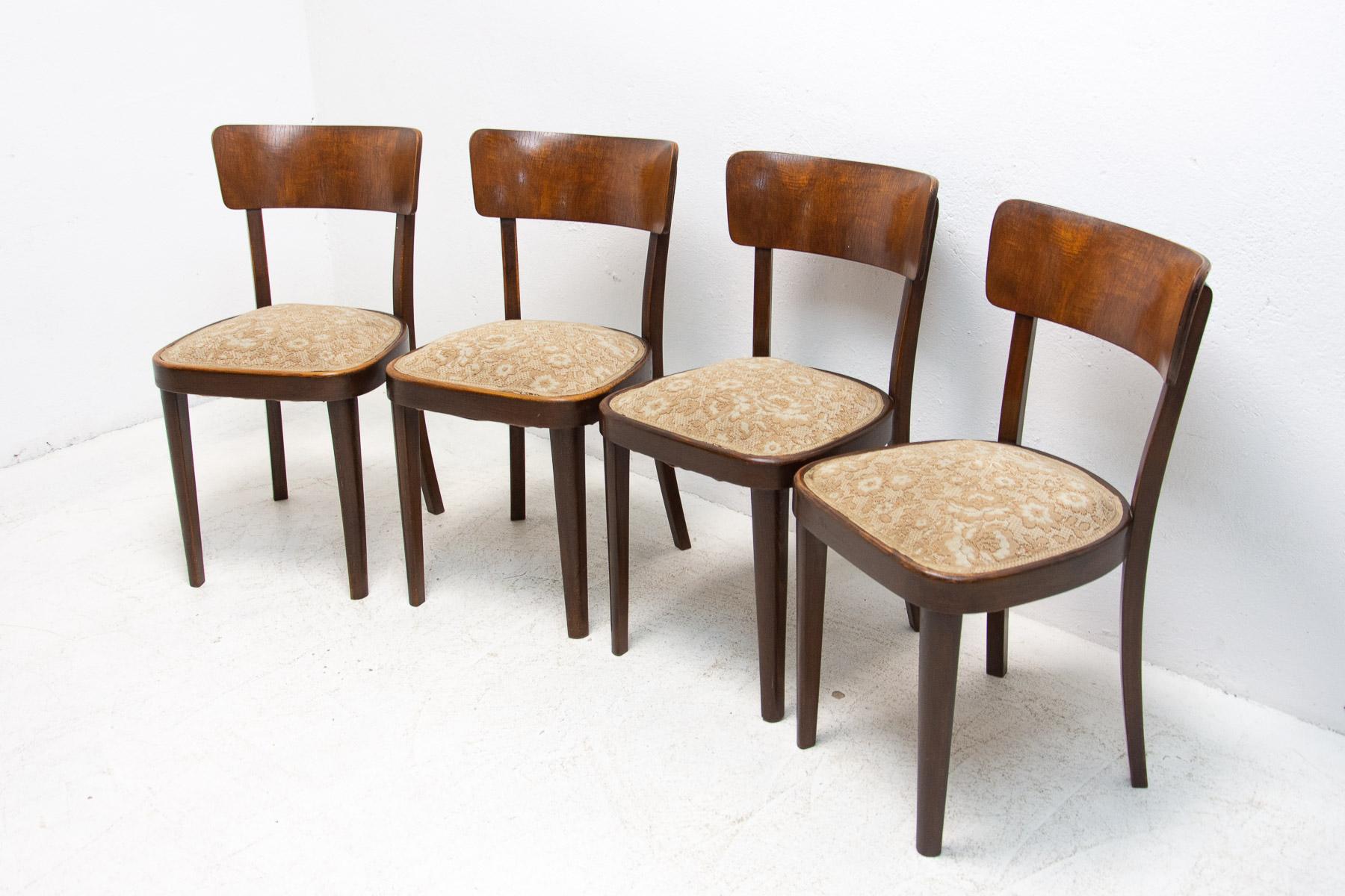 Veneer Set of Four Mid Century Dining Chairs, Czechoslovakia, 1950´s