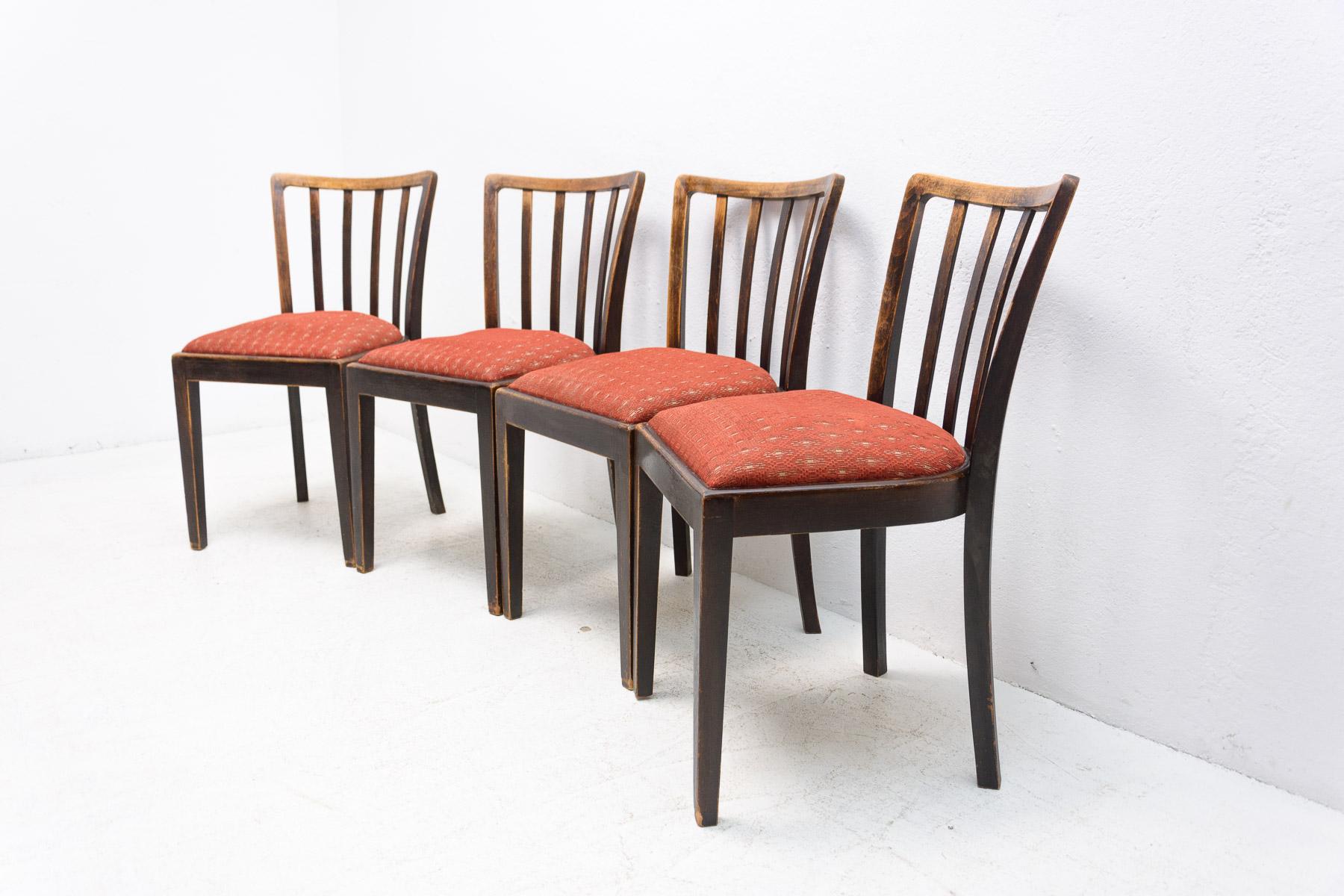 Fabric Set of Four Mid-Century Dining Chairs Thonet, Czechoslovakia, 1960's