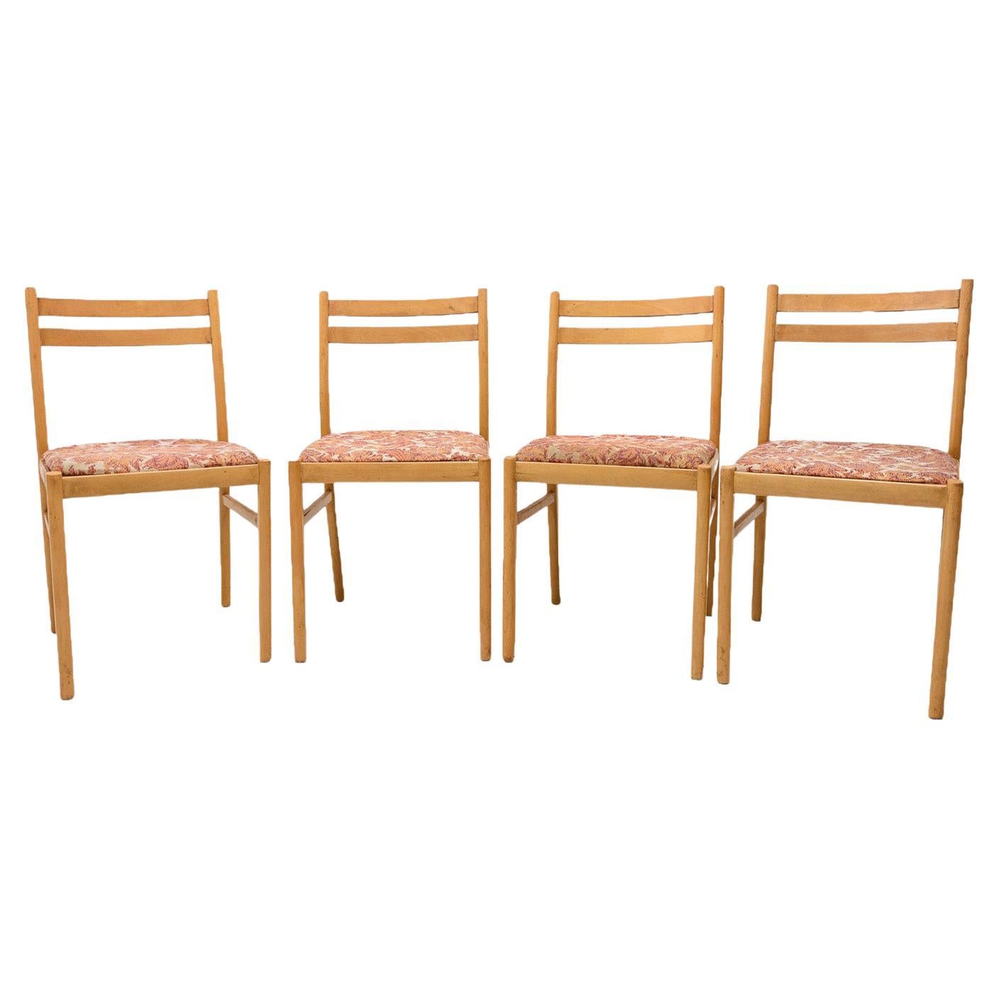 Set of Four Mid Century Dining Chairs, Czechoslovakia, 1960's For Sale