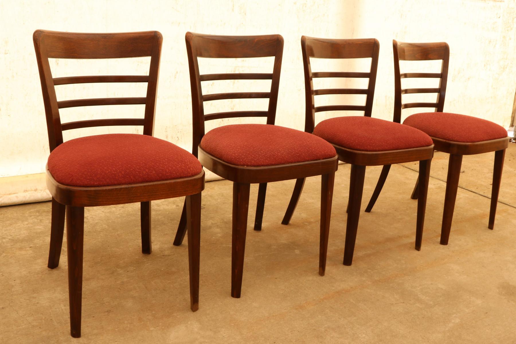 Fabric Set of Four Midcentury Dining Chairs Ton, Czechoslovakia, 1950s