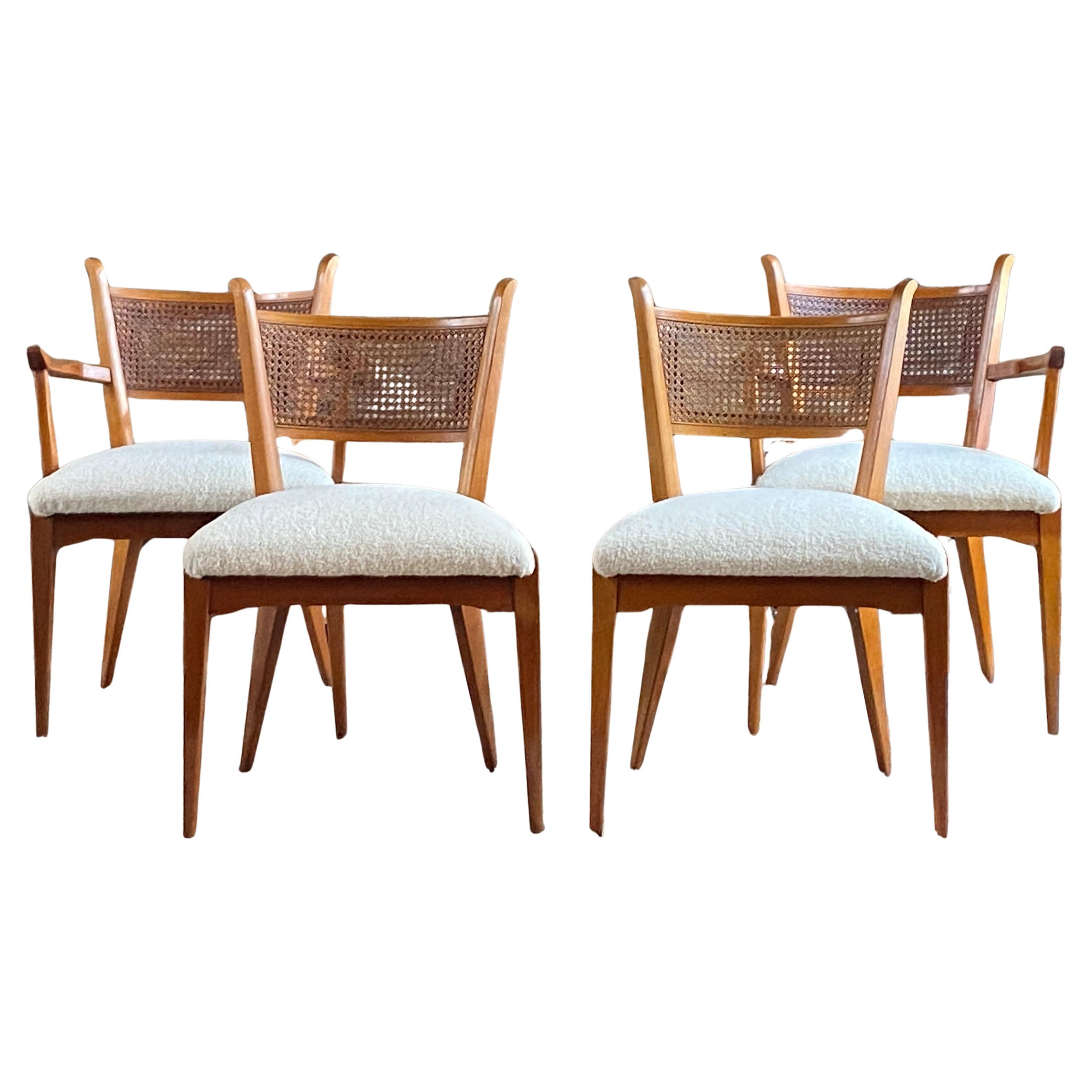 Set of four mid century Edmond Spence maple and cane dining chairs - Sweden For Sale