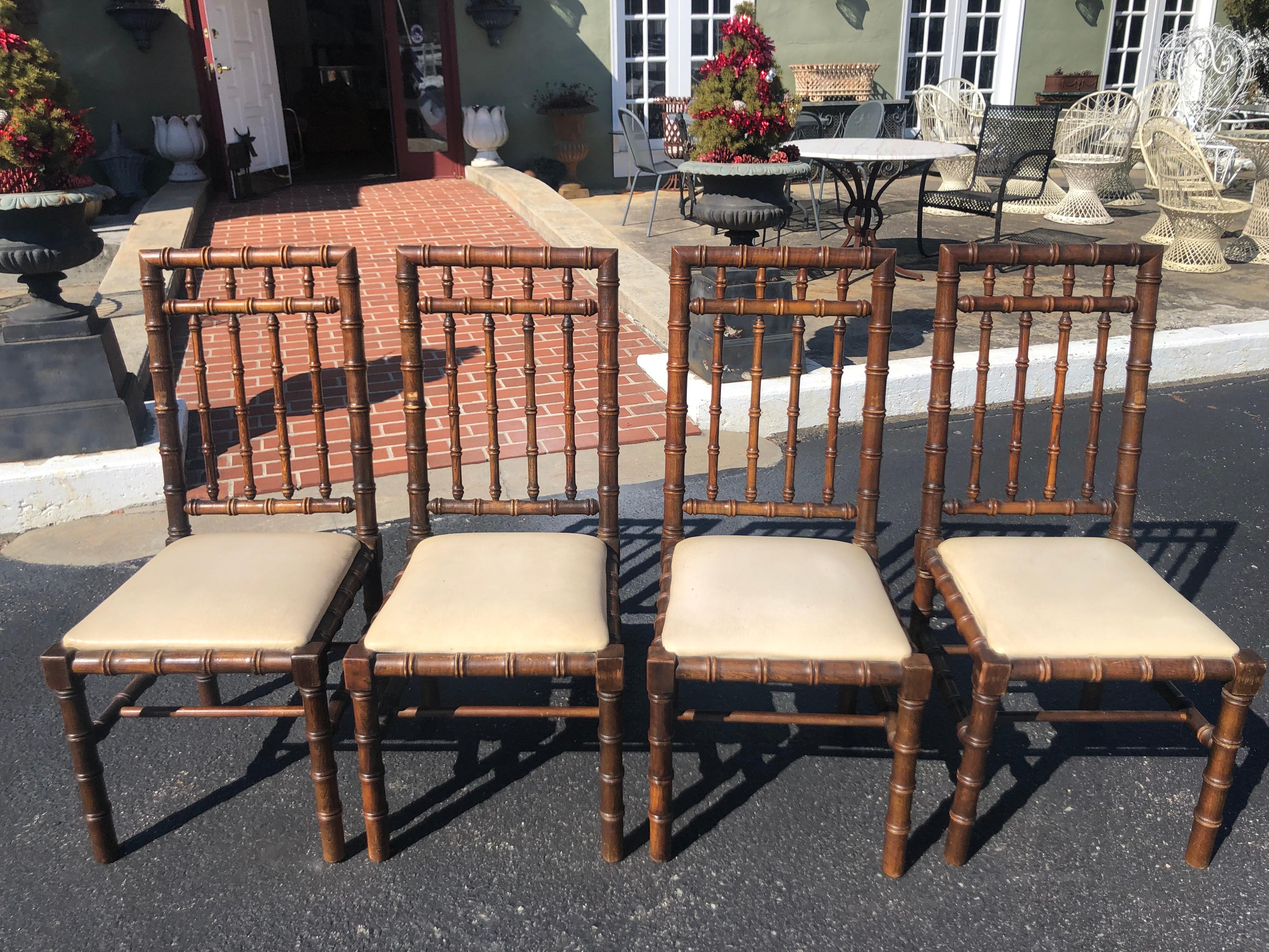 American Set of Four Mid Century Faux Bamboo Chairs