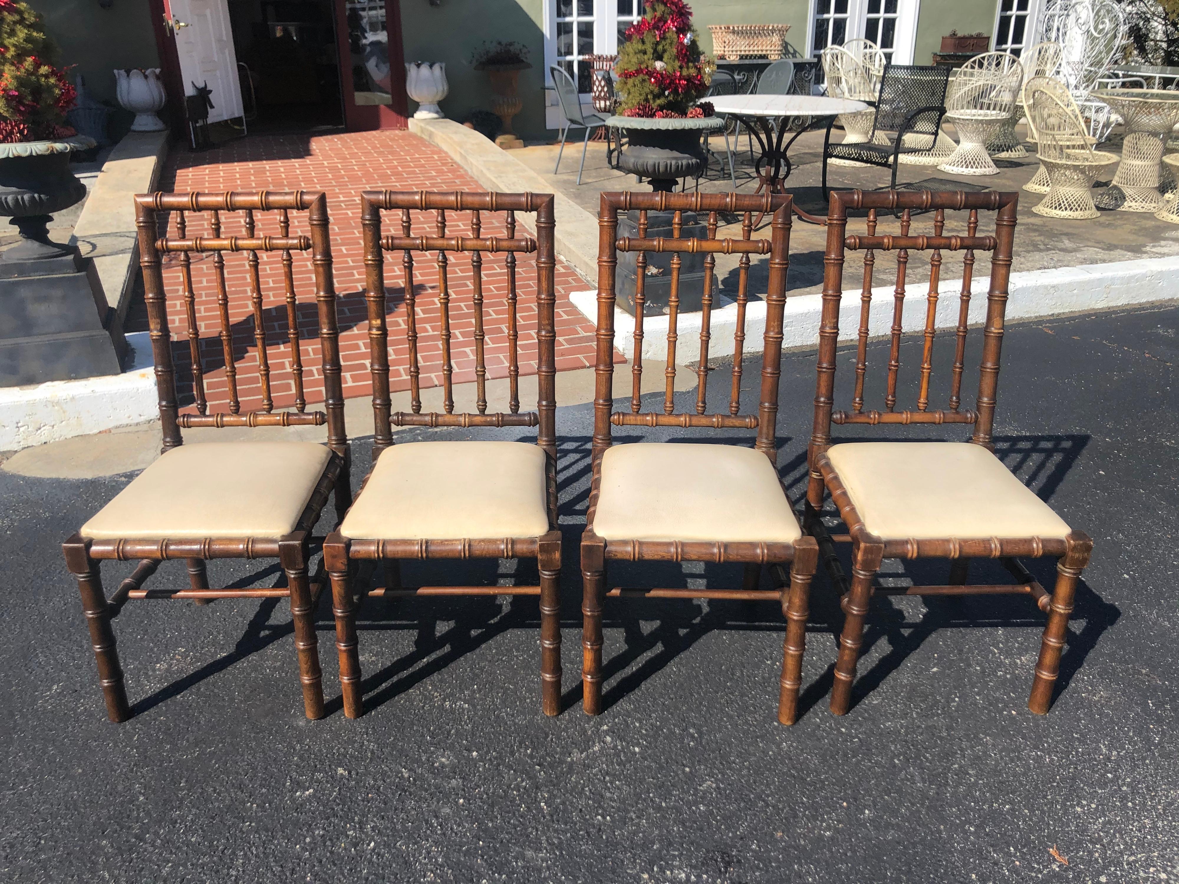 Set of Four Mid Century Faux Bamboo Chairs In Good Condition In Redding, CT