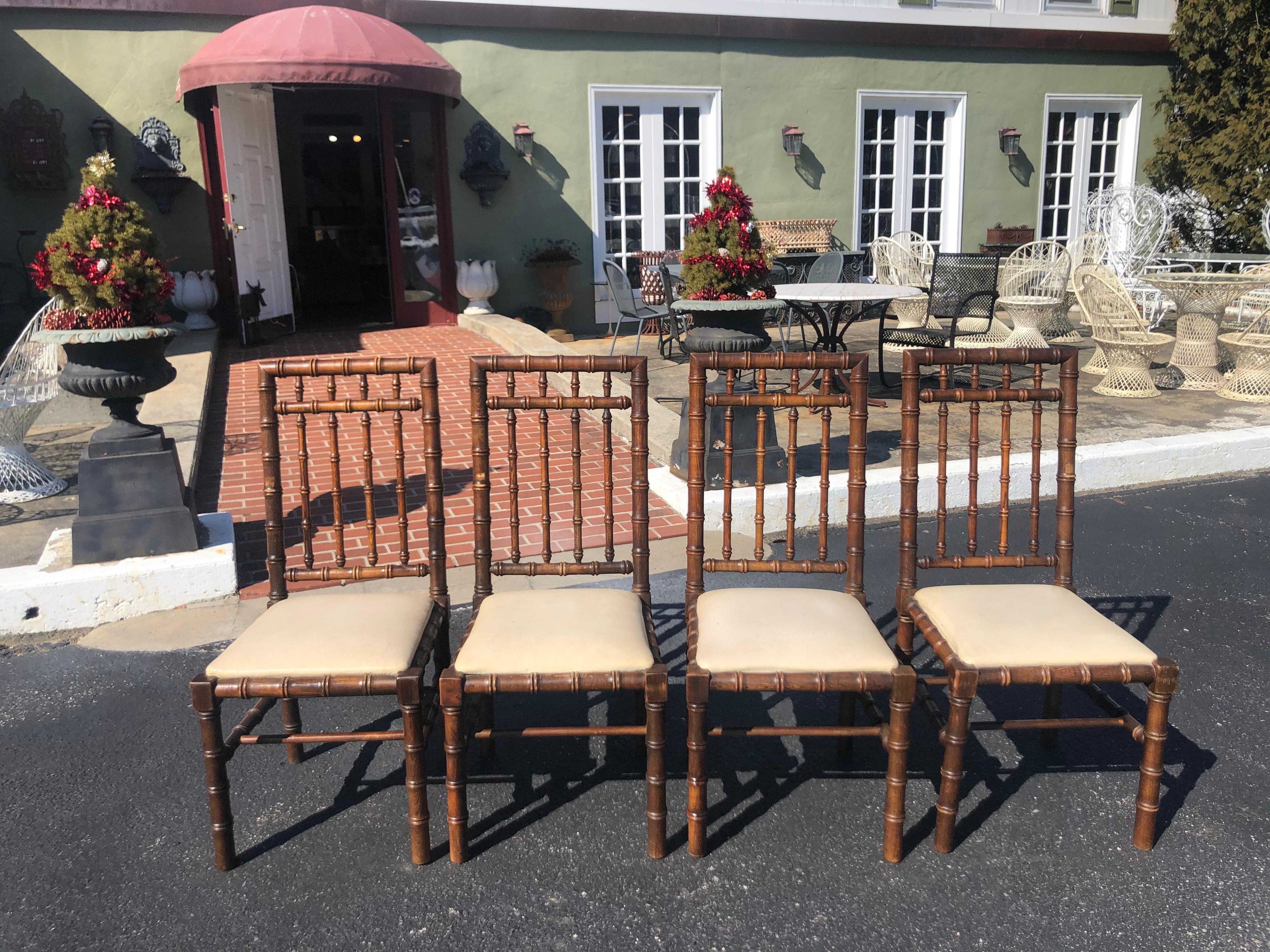 Late 20th Century Set of Four Mid Century Faux Bamboo Chairs