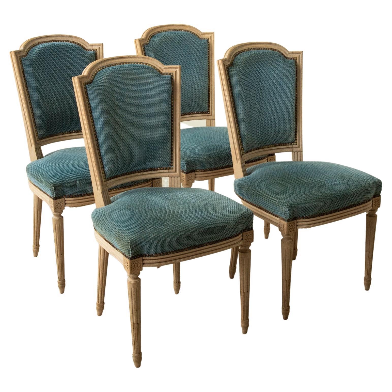 Set of Four Mid-Century French Louis XVI Style Bleached Dining or Side Chairs