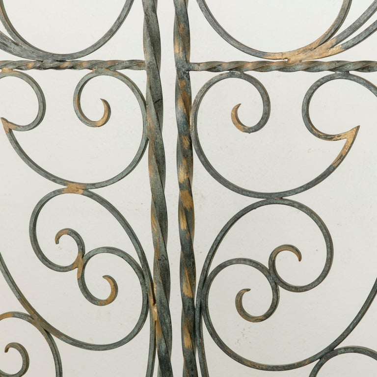 Set of Four Midcentury French Wrought Iron Partitions with Smoked Glass