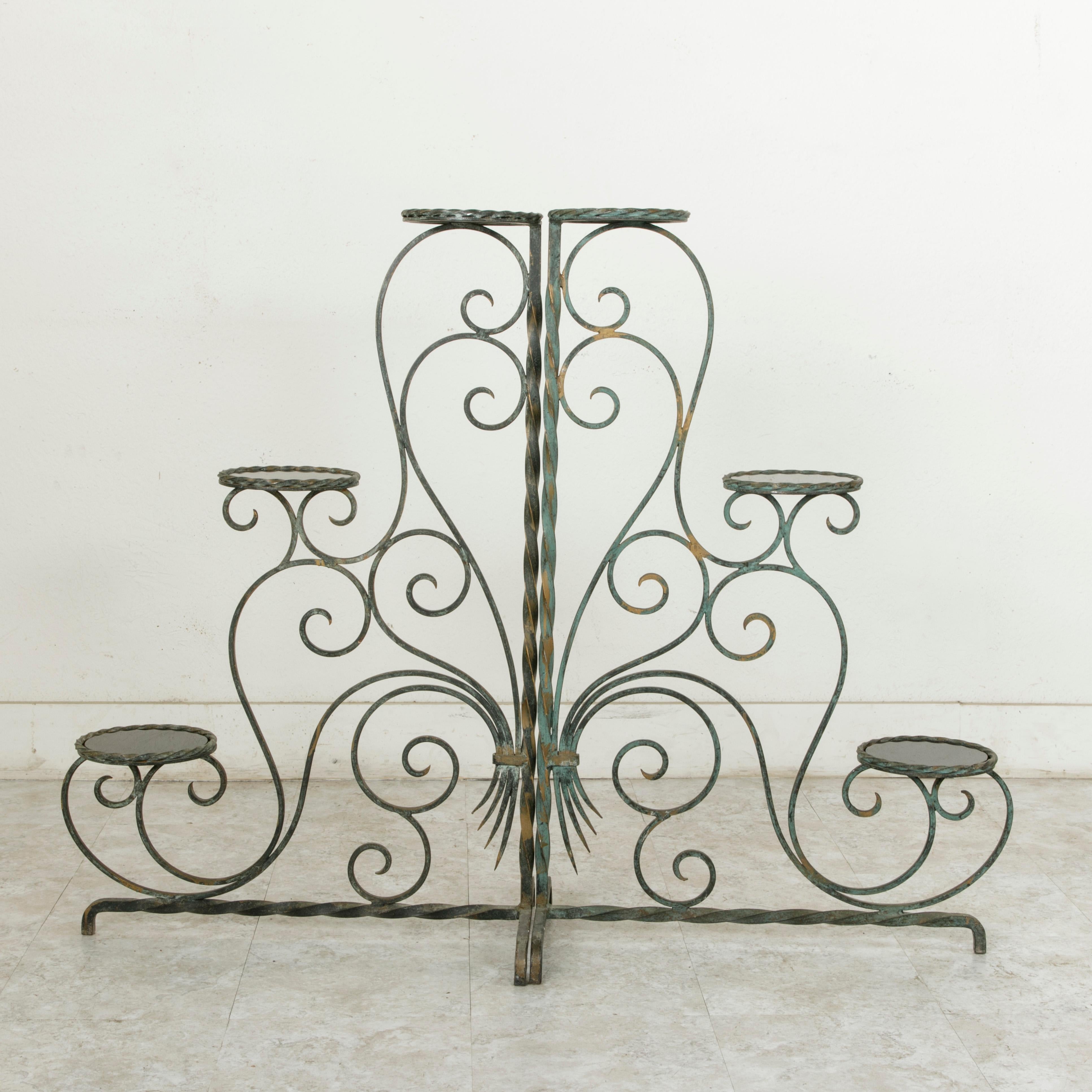 Set of Four Midcentury French Wrought Iron Partitions with Smoked Glass Shelves 8