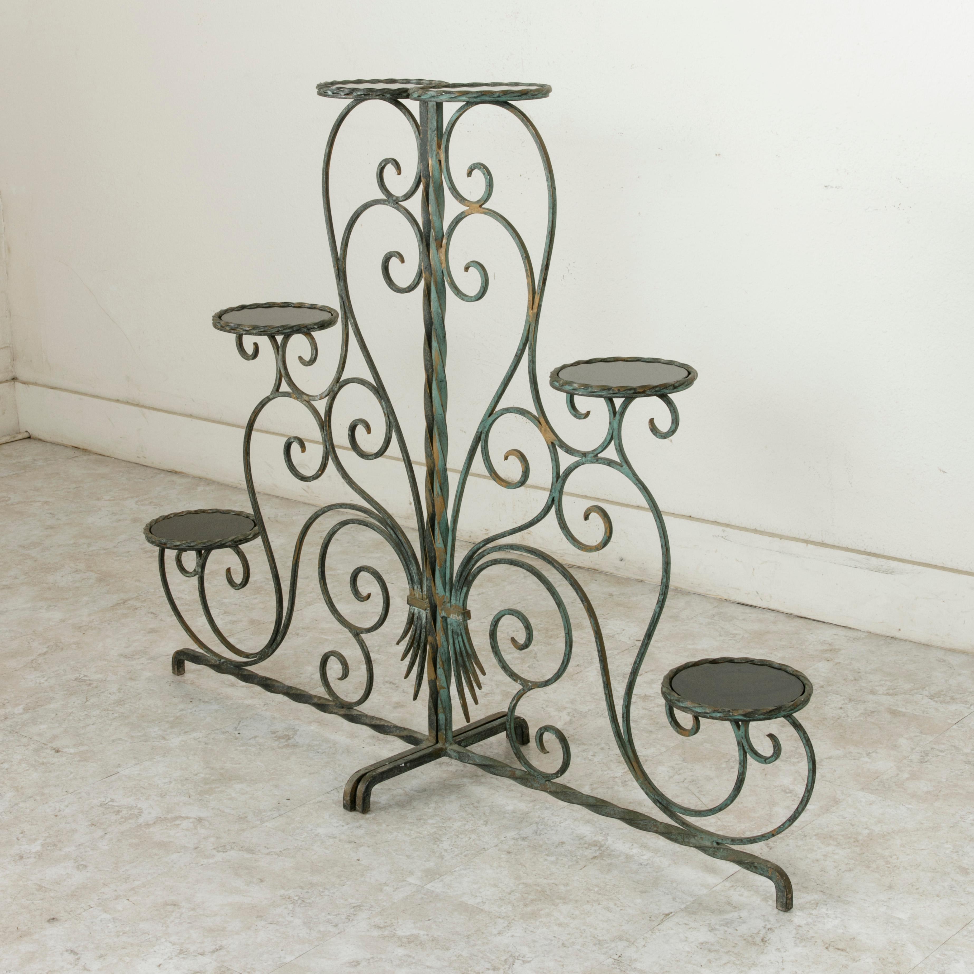 Set of Four Midcentury French Wrought Iron Partitions with Smoked Glass Shelves 9