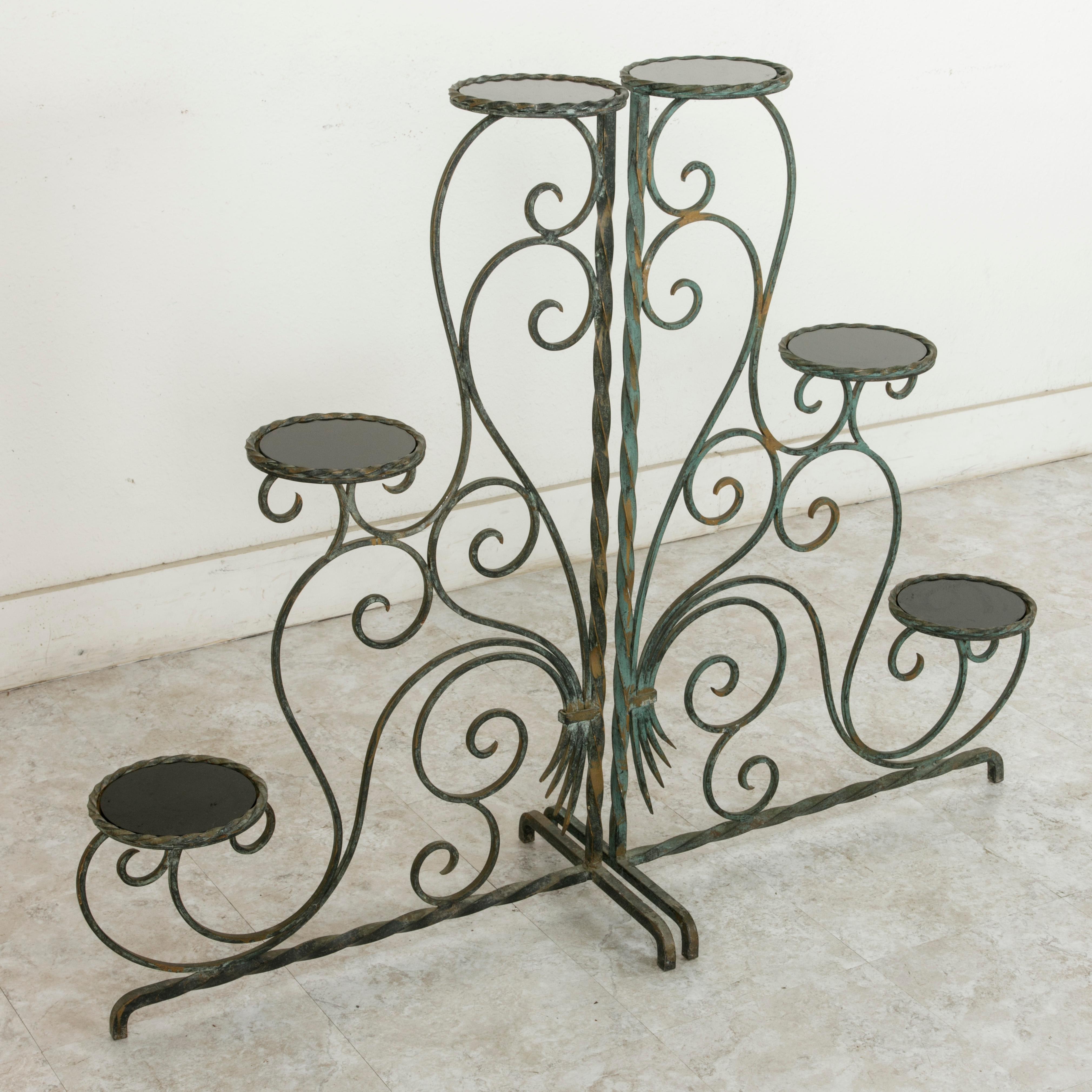 Set of Four Midcentury French Wrought Iron Partitions with Smoked Glass Shelves 10