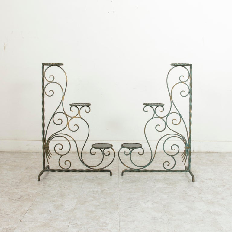 Set of Four Midcentury French Wrought Iron Partitions with Smoked Glass