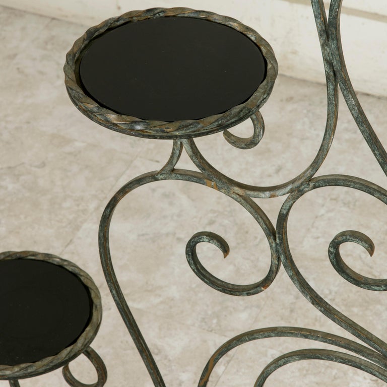 Set of Four Midcentury French Wrought Iron Partitions with Smoked Glass