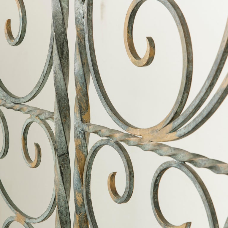 Set of Four Midcentury French Wrought Iron Partitions with Smoked Glass