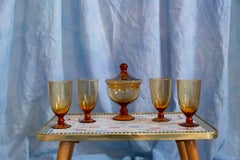 Set of Four Mid Century Glasses and Sugar Bowl, Murano, Europe, 1960s