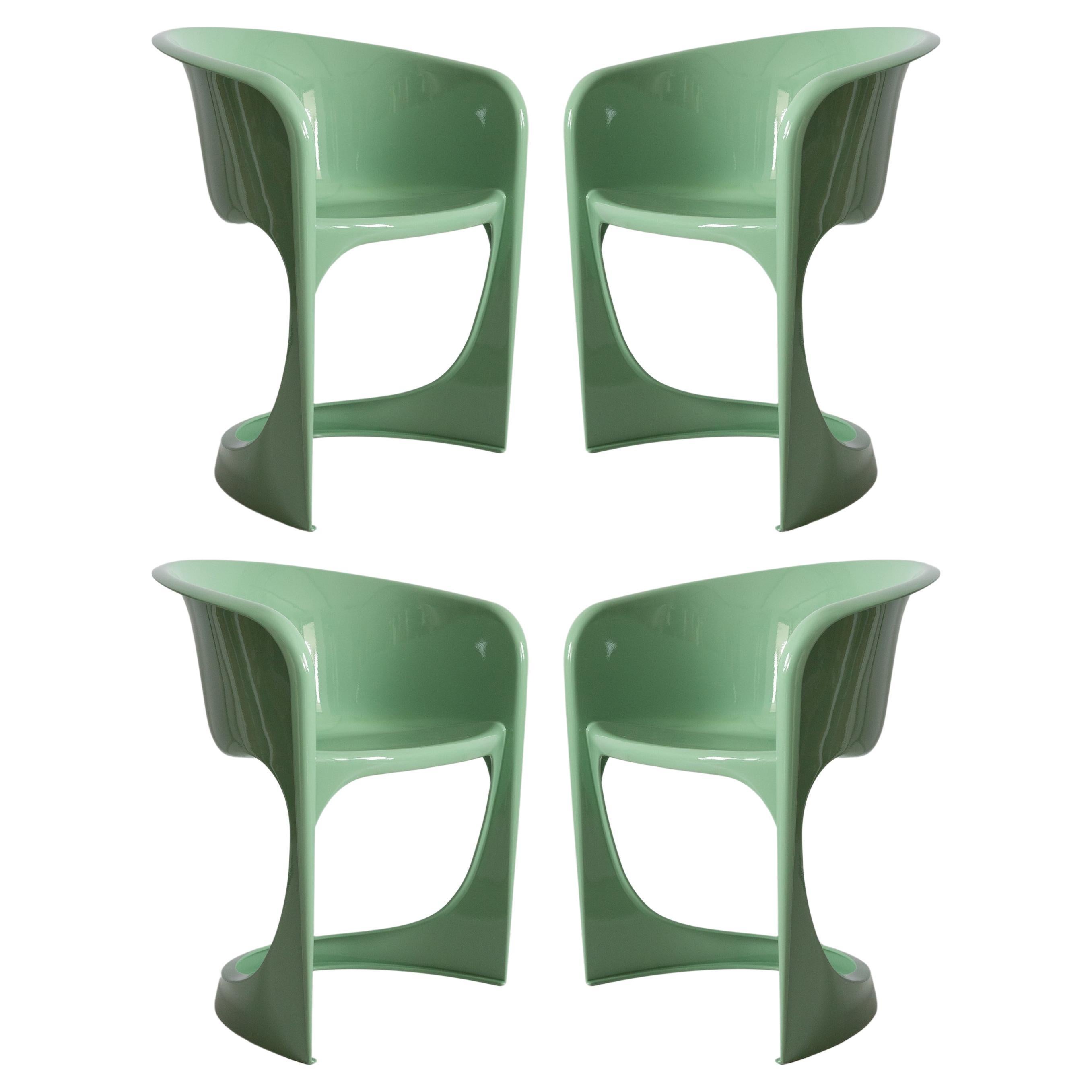 Set of Four Mid Century Glossy Mint Green Cado Chairs, Steen Østergaard, 1974 For Sale