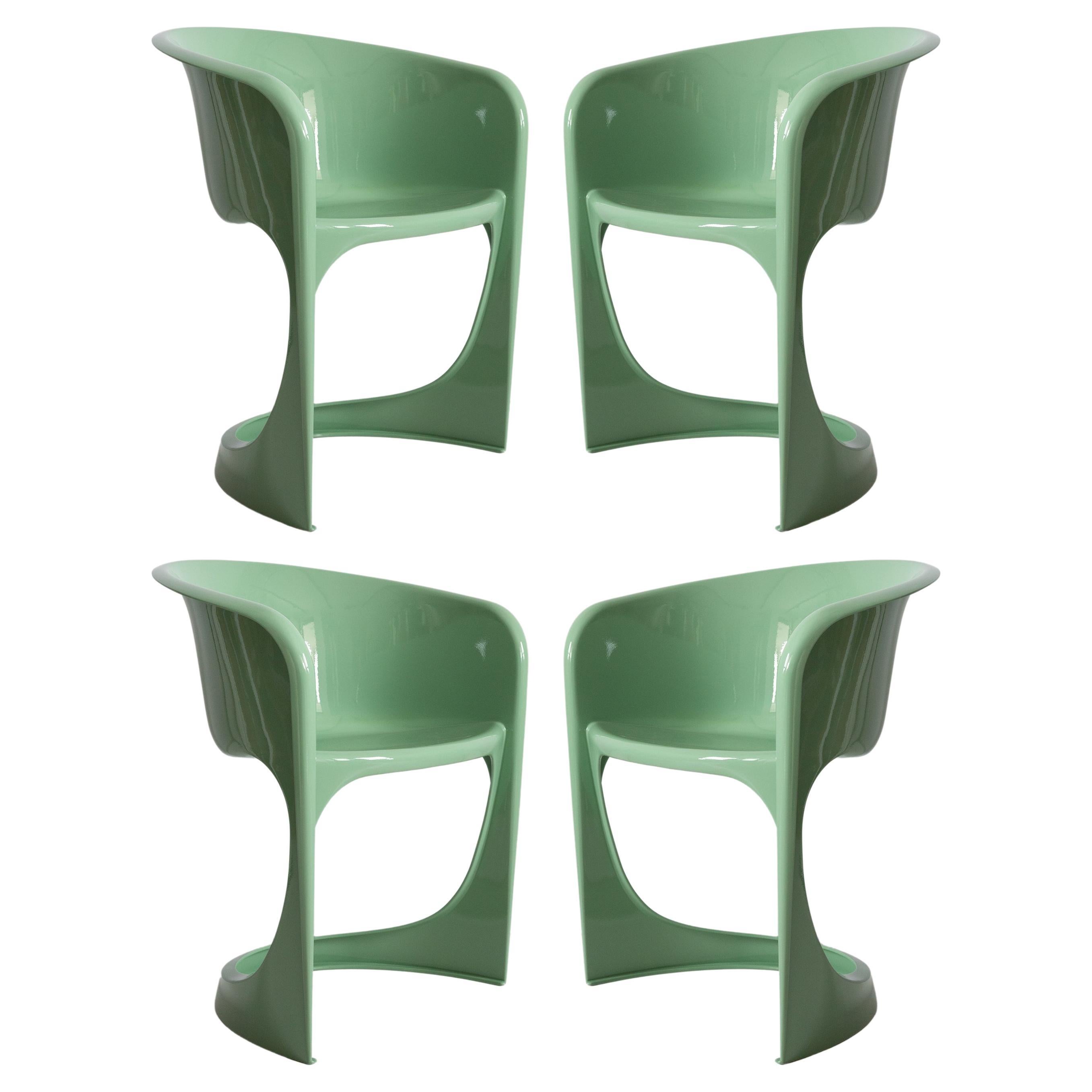 Set of Four Mid Century Glossy Mint Green Cado Chairs, Steen Østergaard, 1974