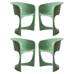 Vintage Set of Four Mid Century Glossy Mint Green Cado Chairs, Steen Østergaard, 1974