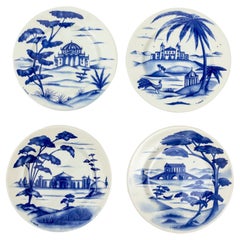Set of Four Mid Century Hand Painted Chinoiserie Plates