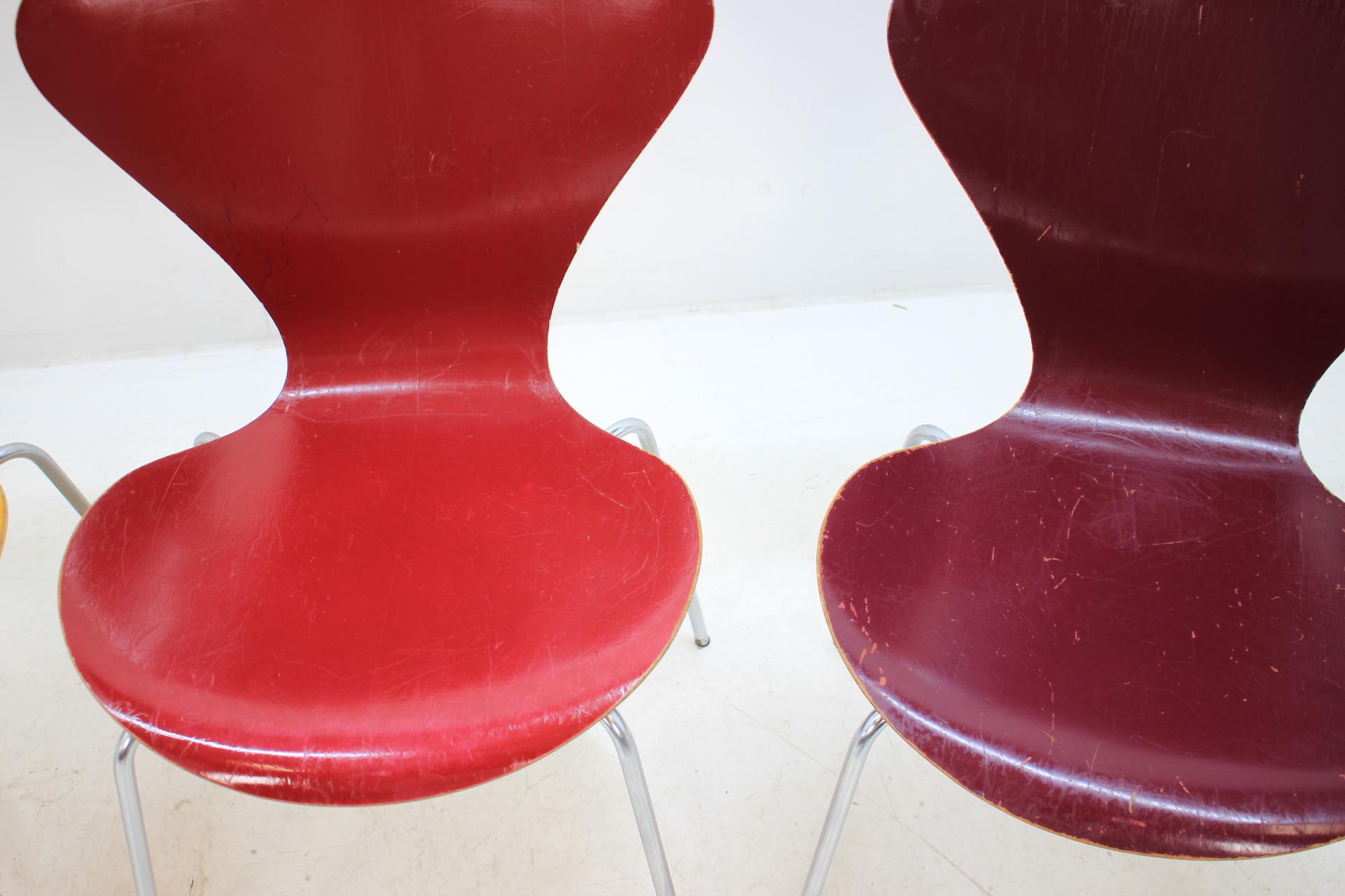 Chrome Set of Four Midcentury Iconic Chairs Arne Jacobsen for Fritz Hansen, Series 7