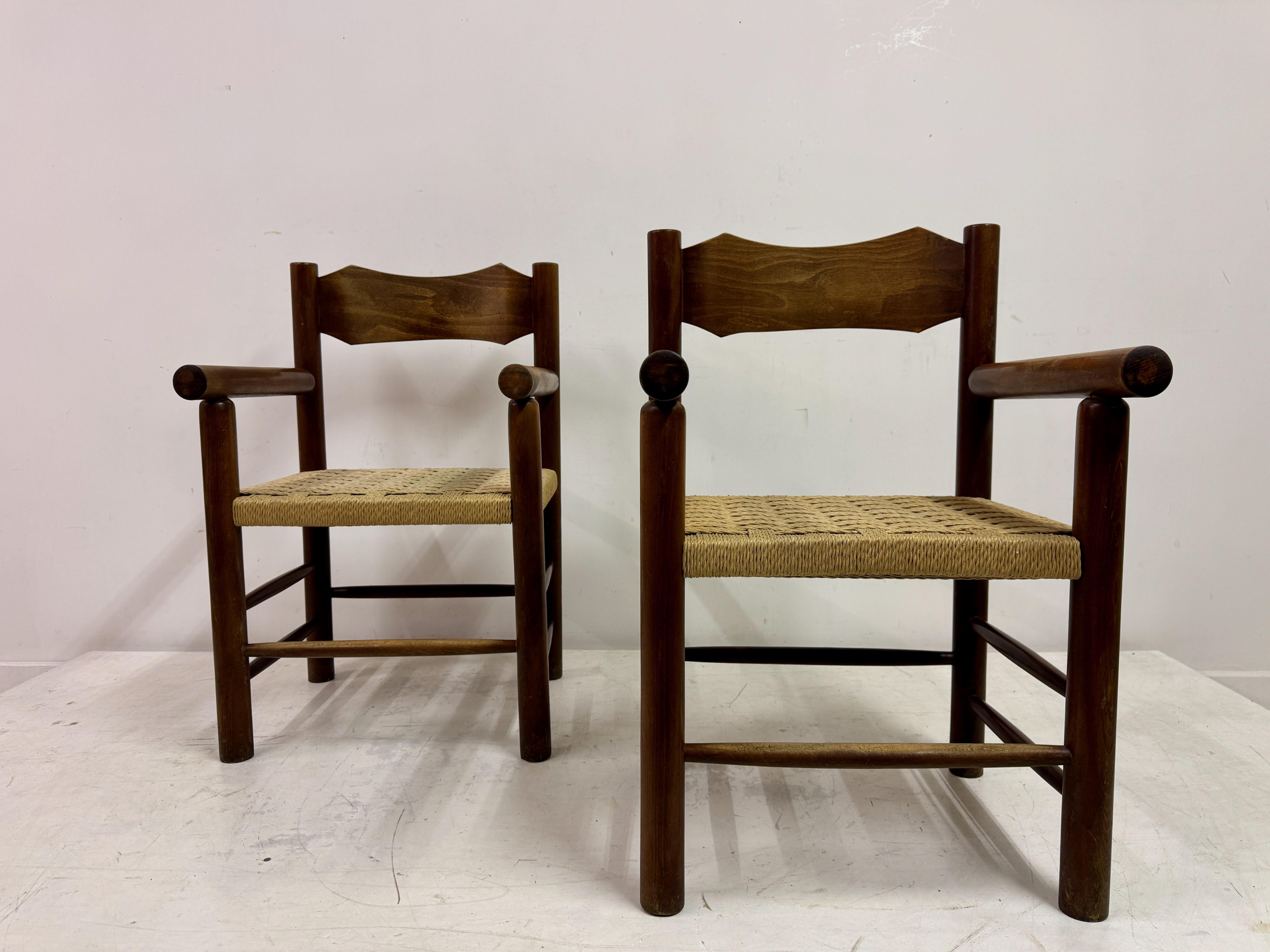 Set Of Four Mid Century Italian Armchairs With Rope Seats For Sale 4
