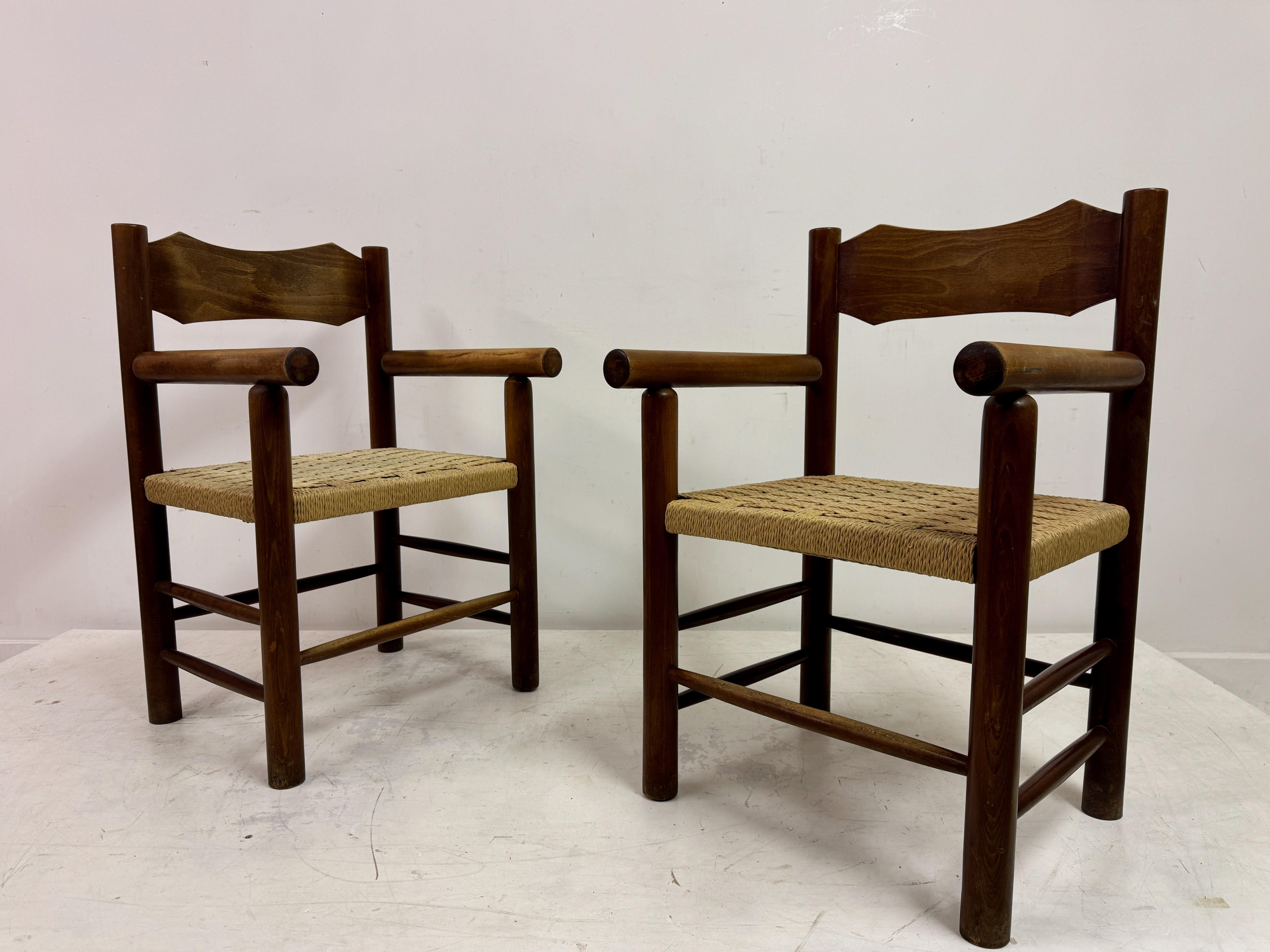 Set Of Four Mid Century Italian Armchairs With Rope Seats For Sale 5