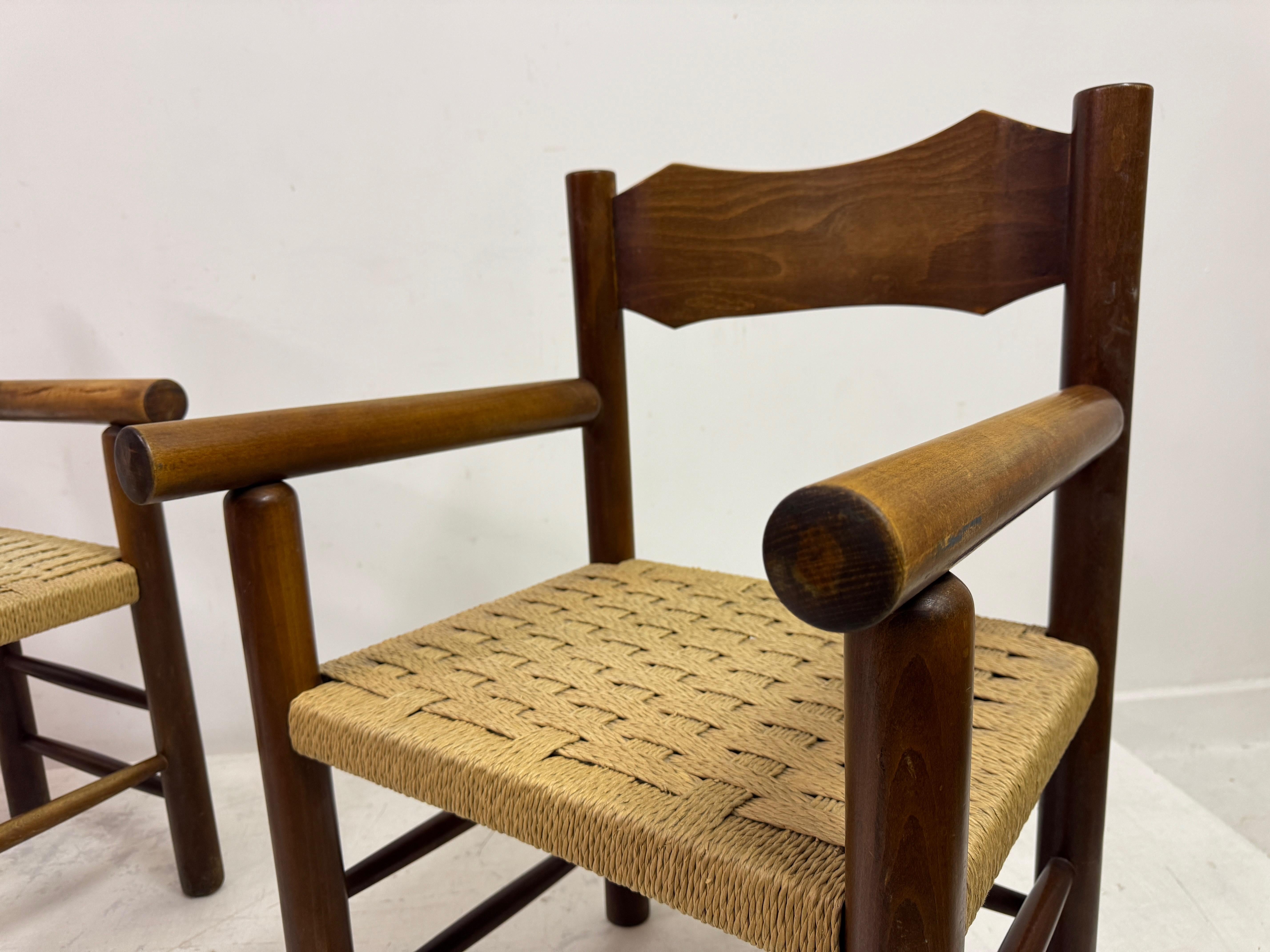 Set Of Four Mid Century Italian Armchairs With Rope Seats For Sale 6