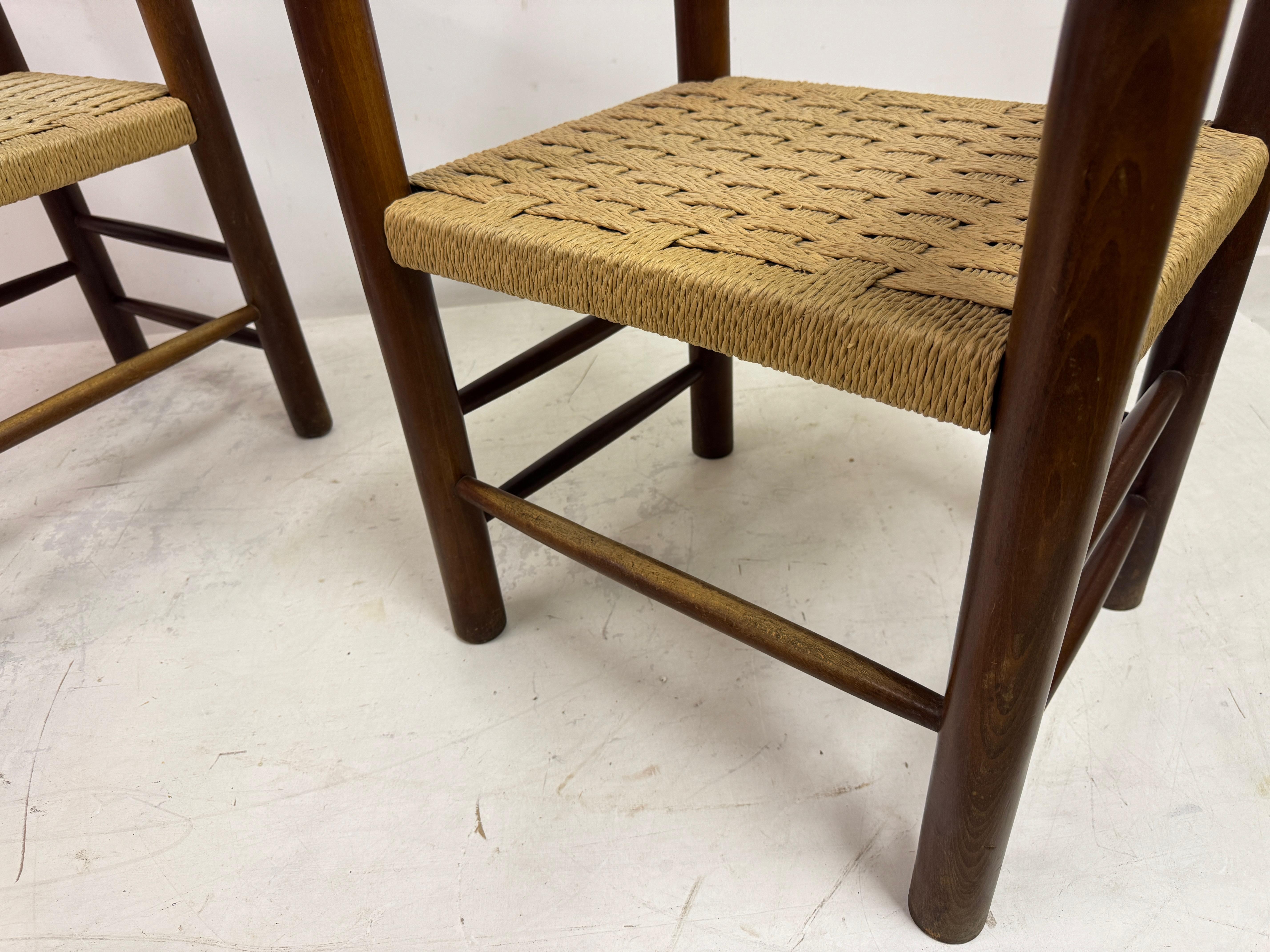 Set Of Four Mid Century Italian Armchairs With Rope Seats For Sale 7