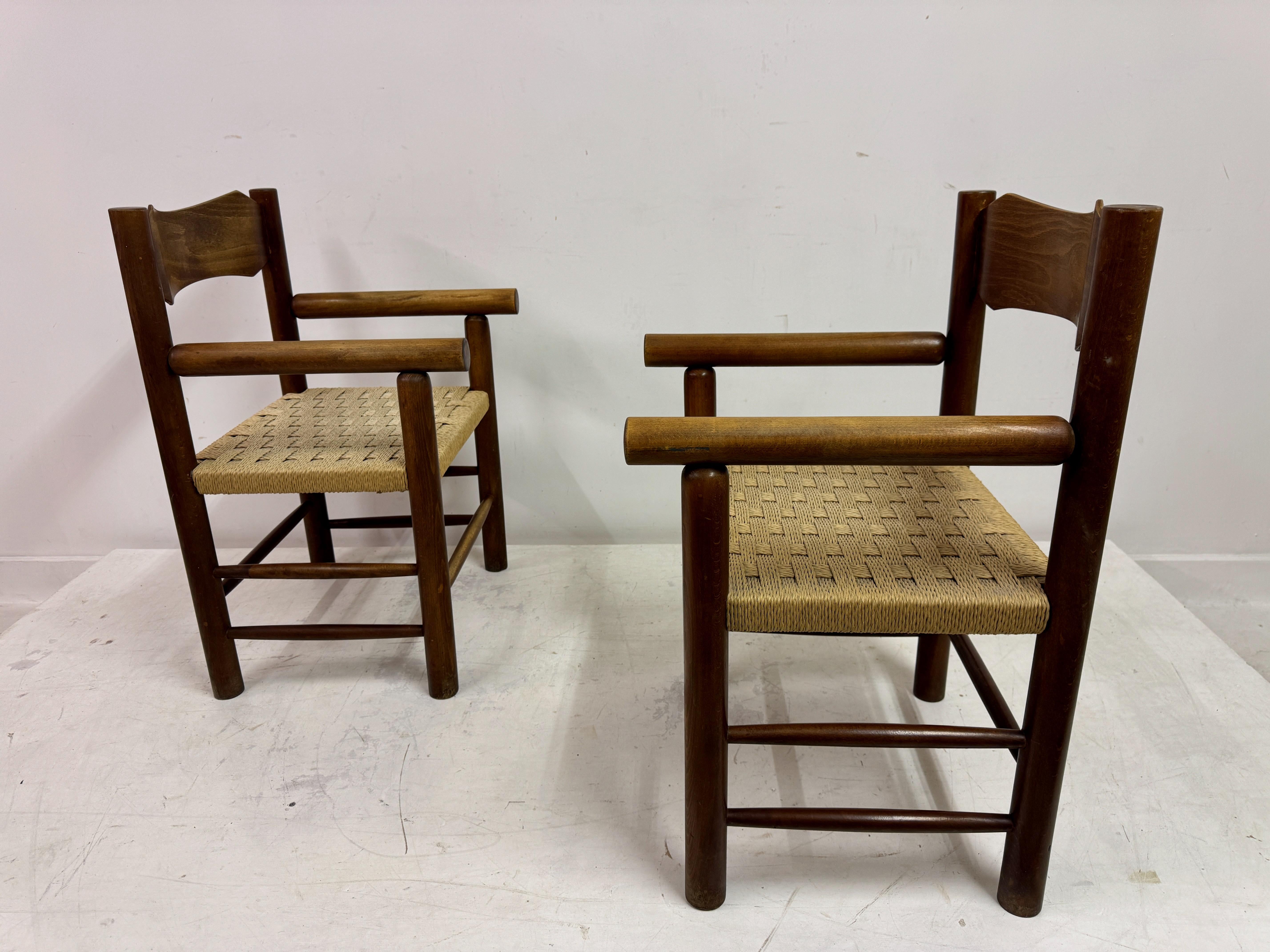 Set Of Four Mid Century Italian Armchairs With Rope Seats For Sale 9