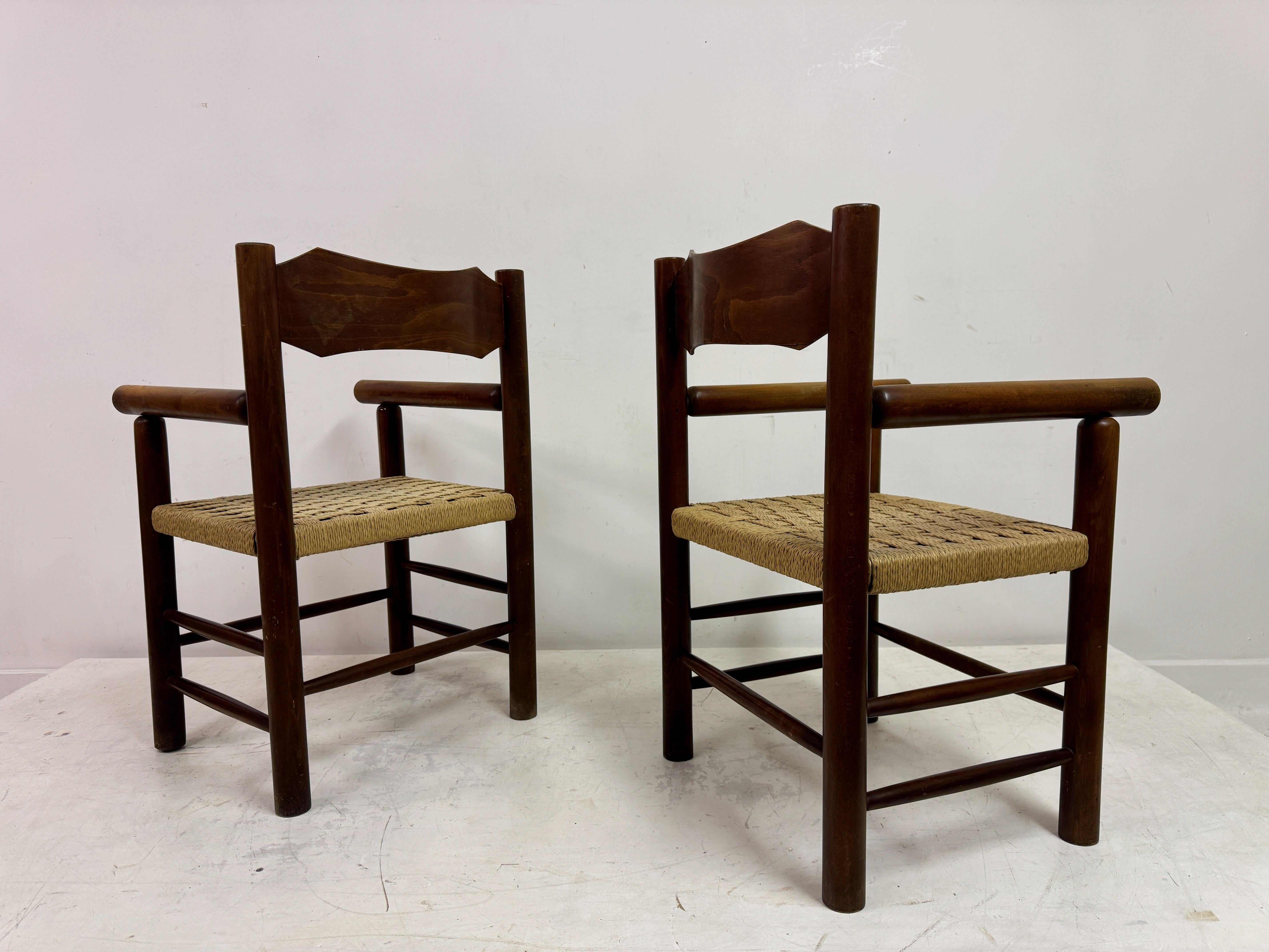 Set Of Four Mid Century Italian Armchairs With Rope Seats For Sale 11