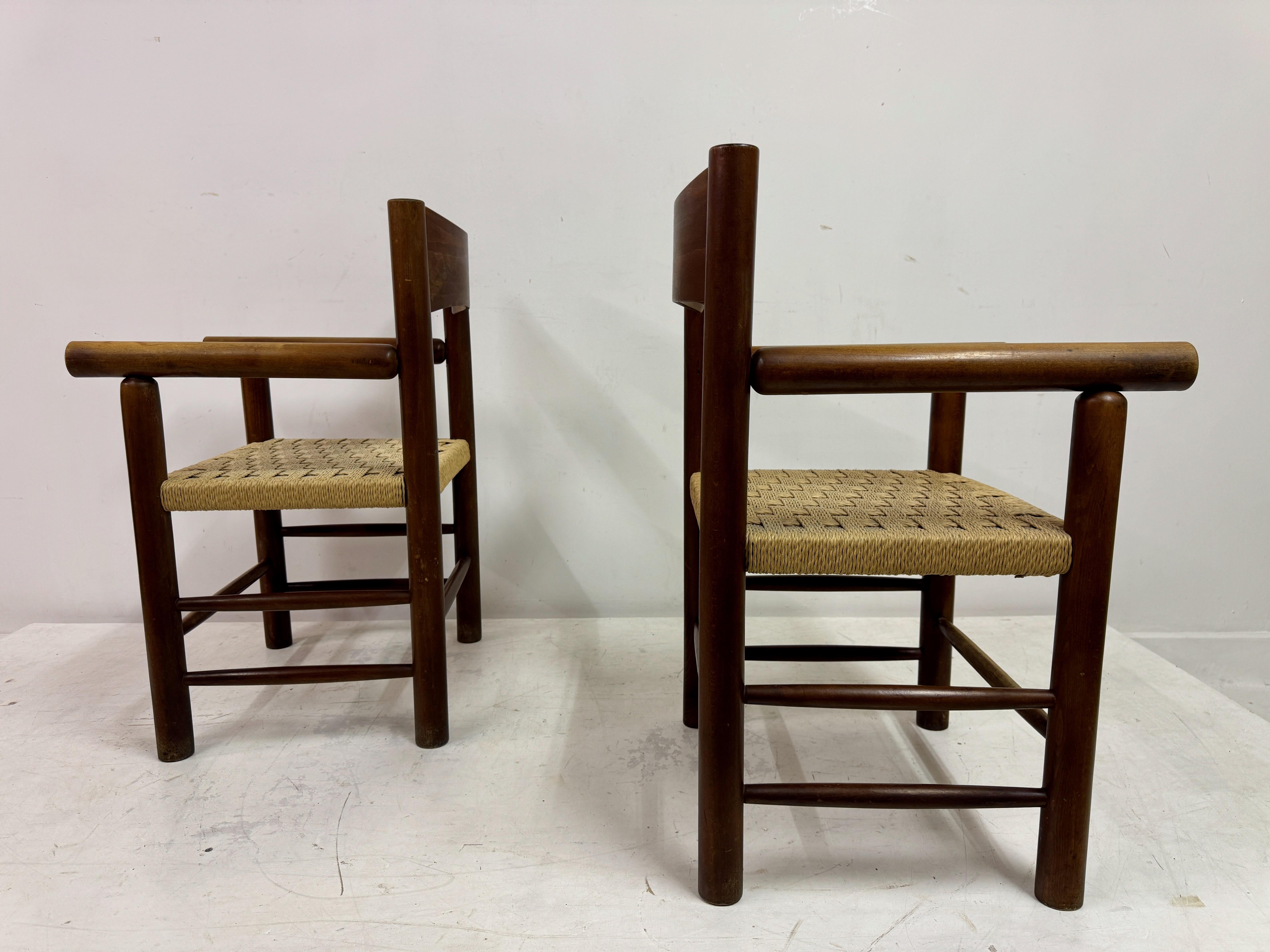 Set Of Four Mid Century Italian Armchairs With Rope Seats For Sale 12
