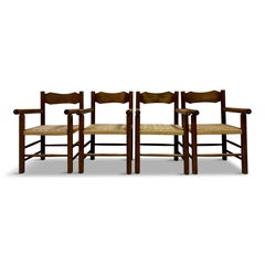 Juego De Cuatro Sillones Italianos De Mitad De Siglo Con Asientos De Cuerda