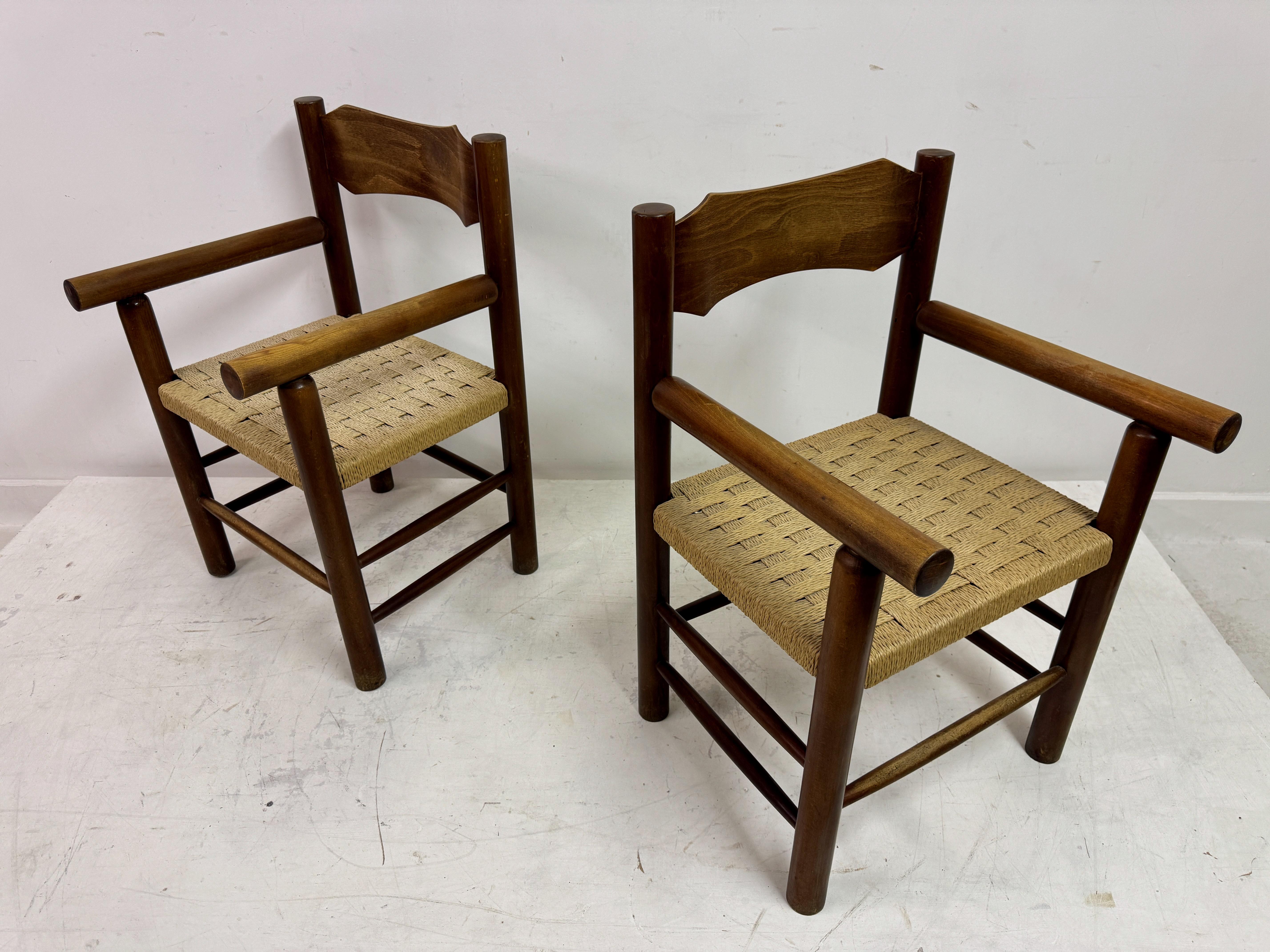 Set Of Four Mid Century Italian Armchairs With Rope Seats For Sale 14