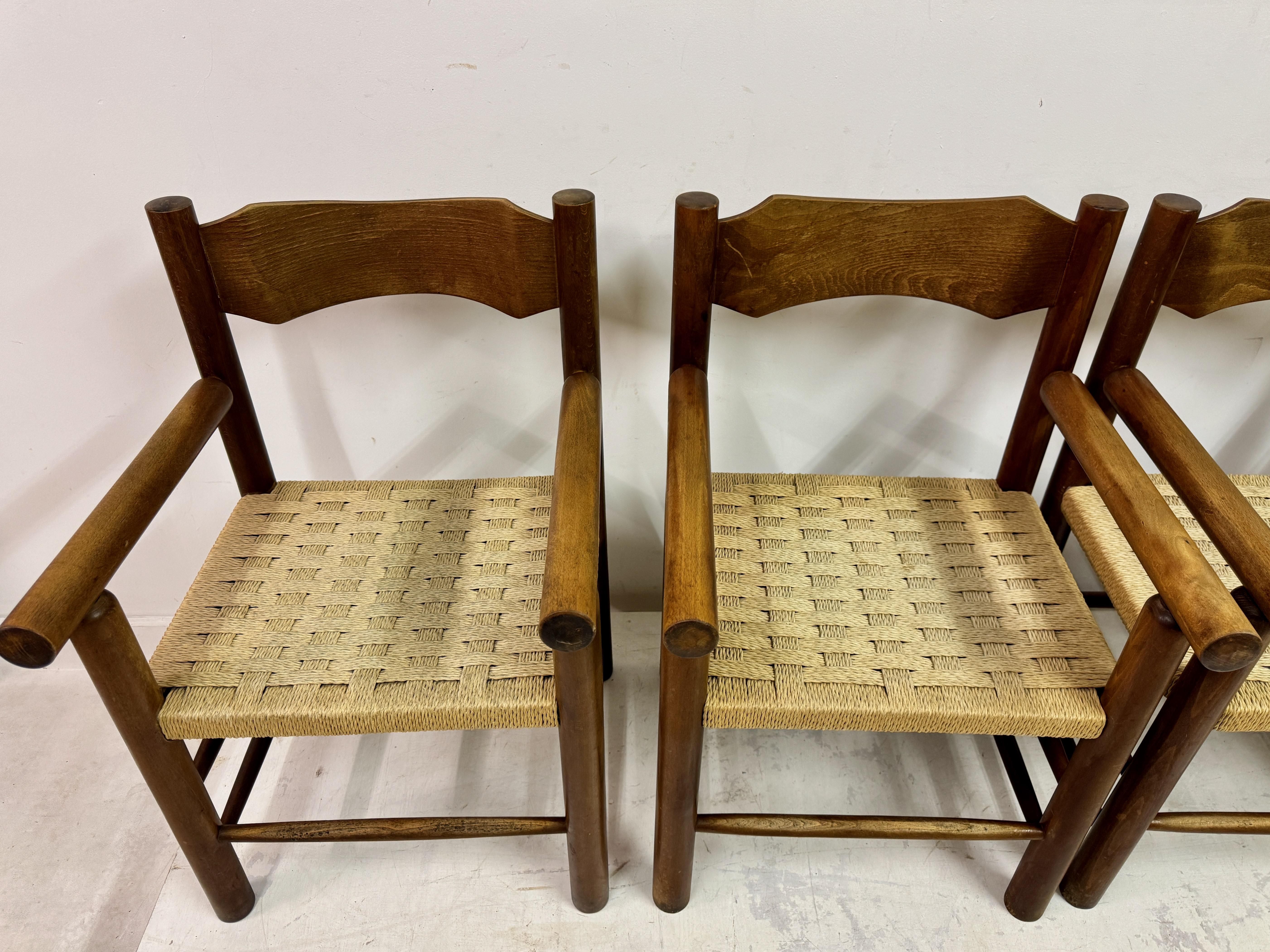 20th Century Set Of Four Mid Century Italian Armchairs With Rope Seats For Sale