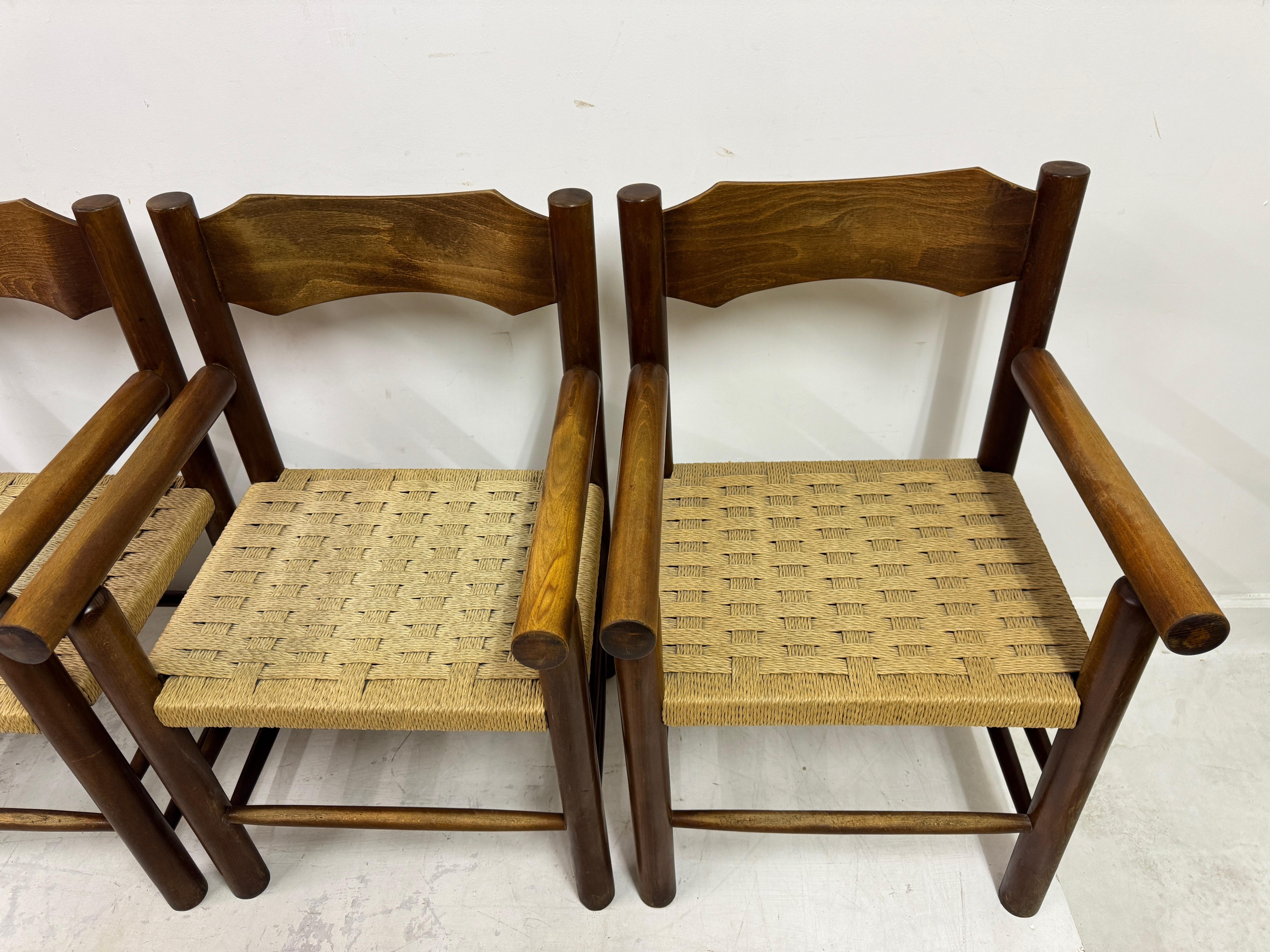 Set Of Four Mid Century Italian Armchairs With Rope Seats For Sale 1