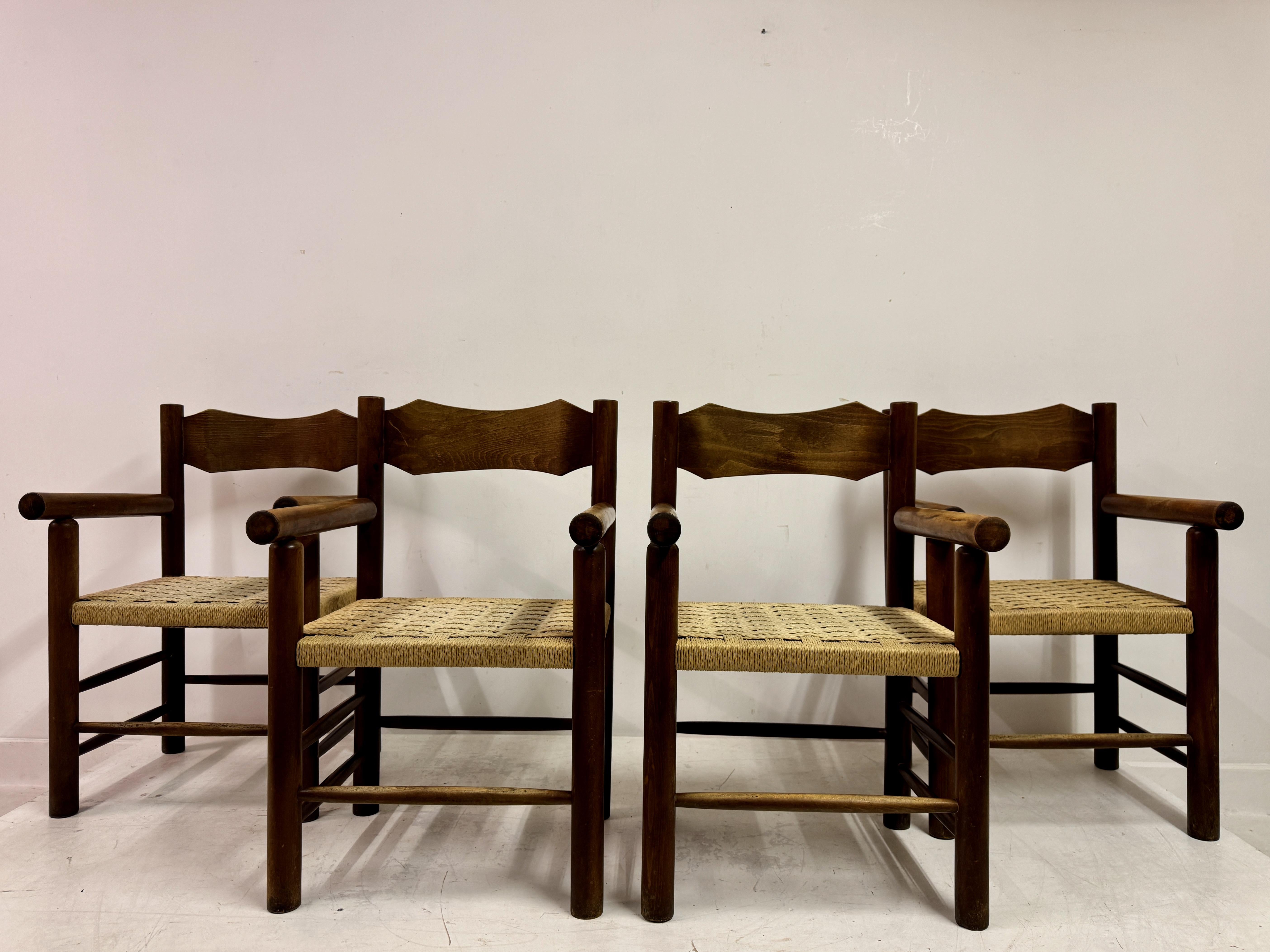 Set Of Four Mid Century Italian Armchairs With Rope Seats For Sale 2