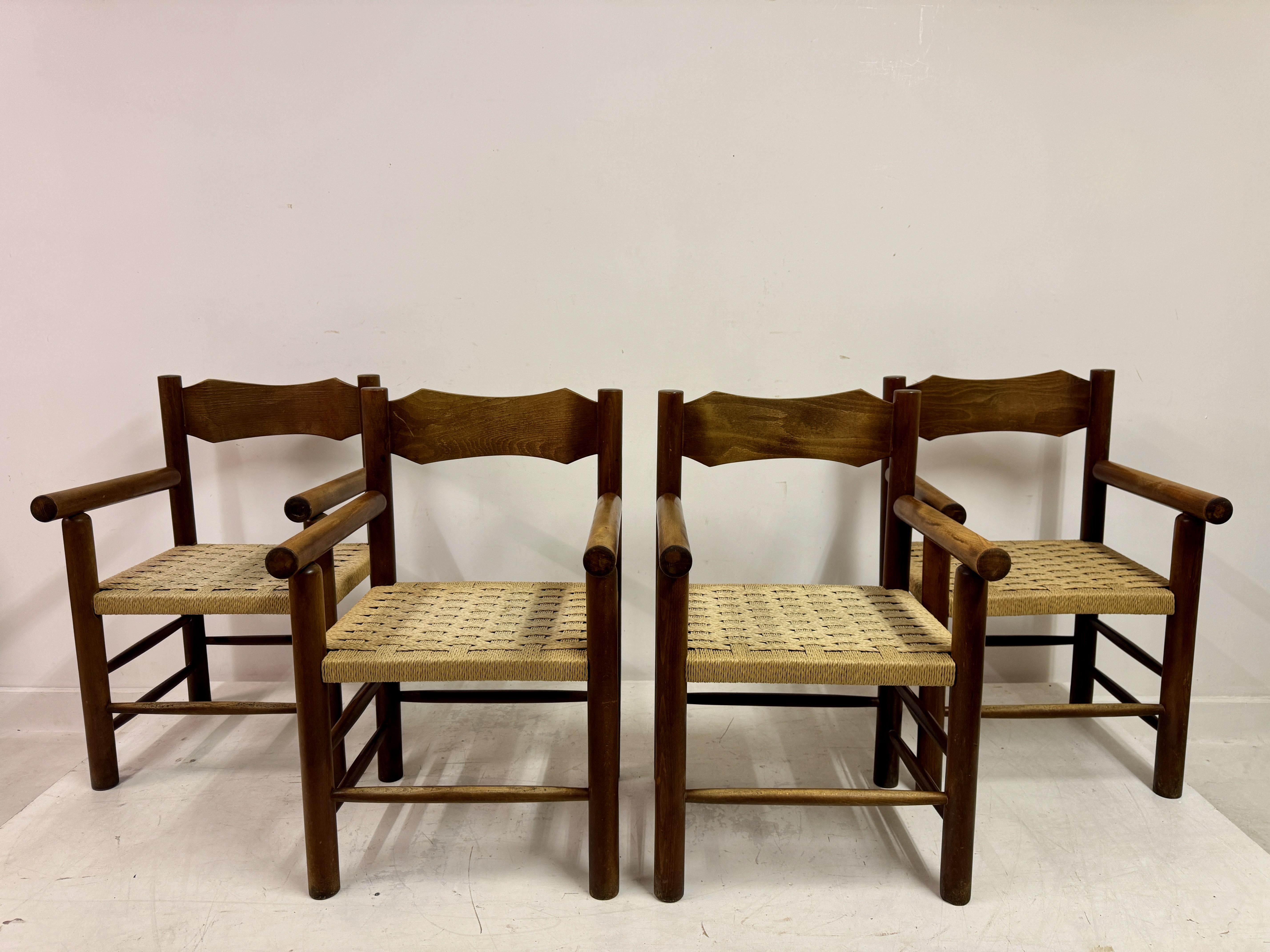 Set Of Four Mid Century Italian Armchairs With Rope Seats For Sale 3