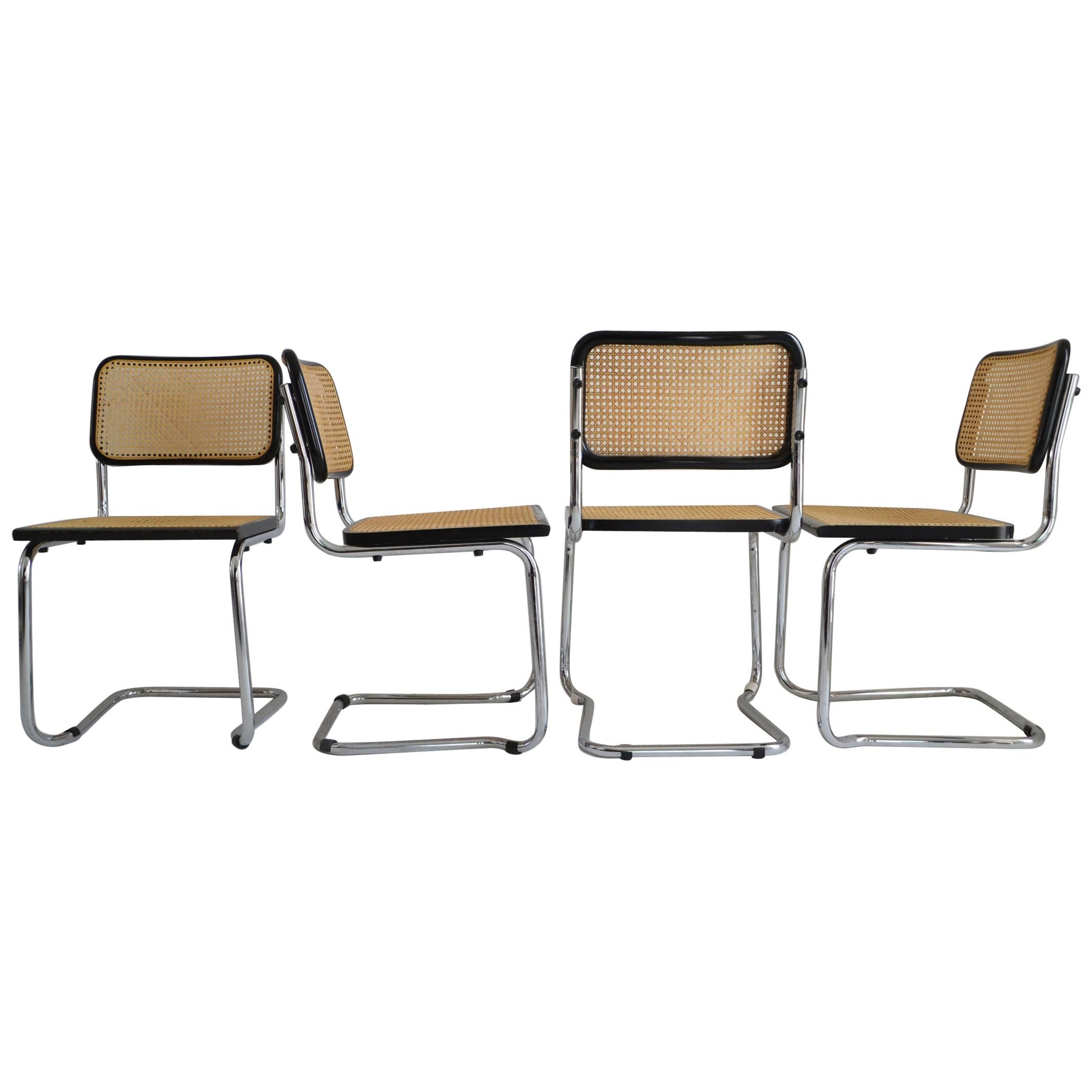 Set of Four Midcentury Italian Cesca Marcel Breuer B32 Stackable Modern Chairs