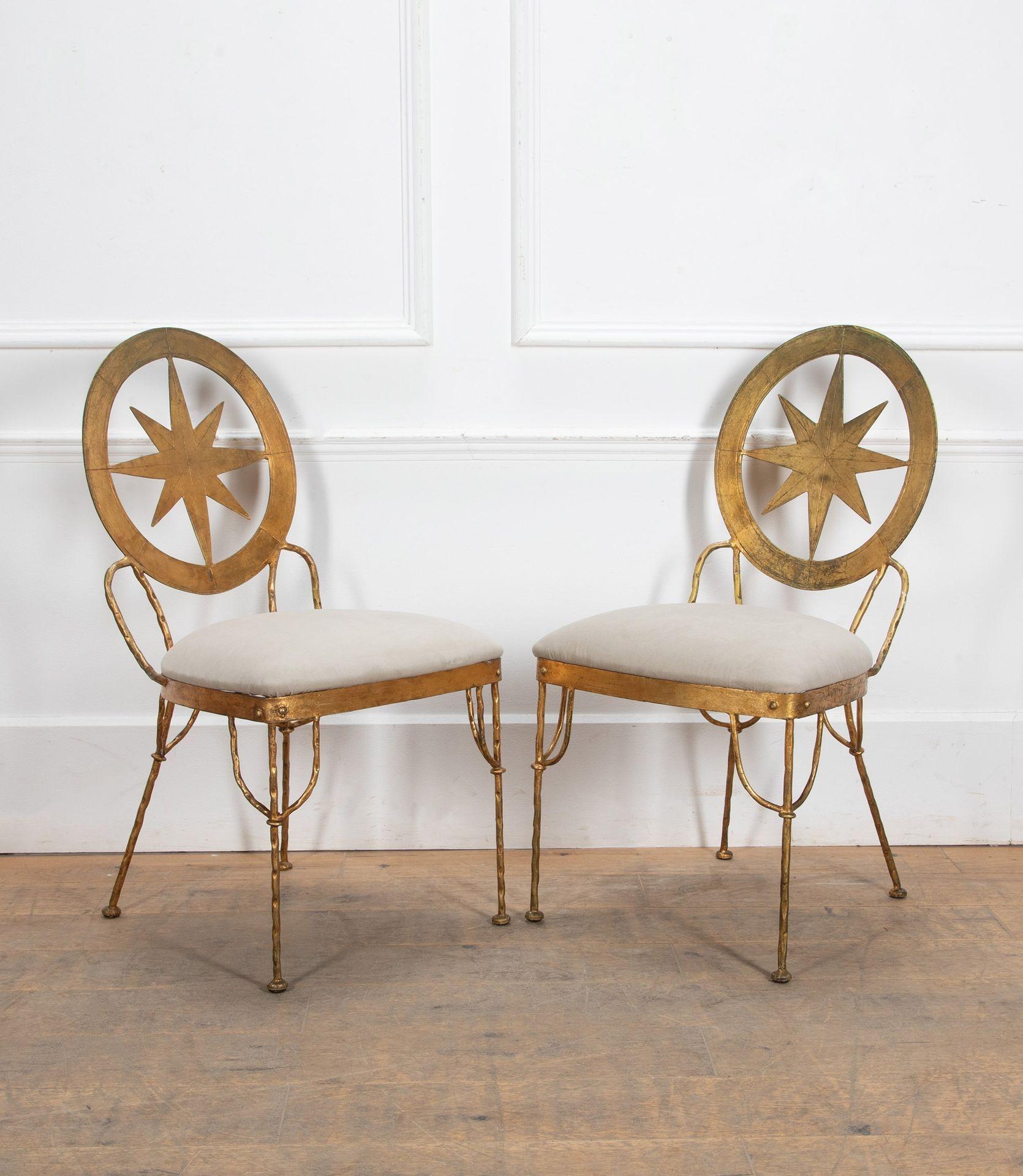 A set of four mid-20th Century Italian gold leaf metal chairs.
Newly upholstered in Cotswold velvet fabric.